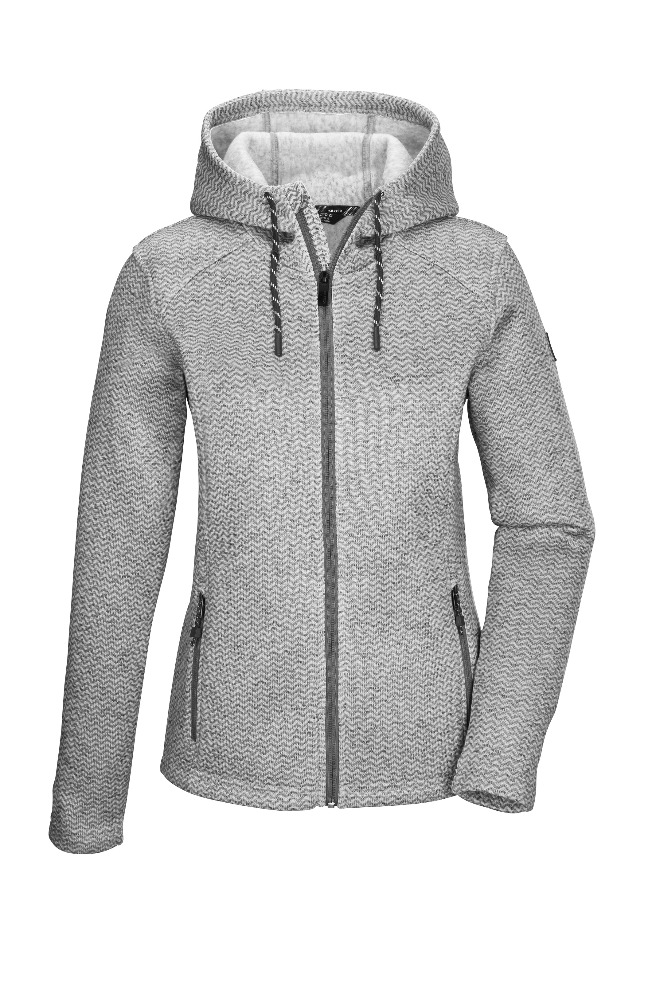 Strickfleecejacke KILLTEC "KOW 5 WMN KNTFLC JCKT", Damen, Gr. 44, grau, Obermaterial: 100% Polyester, normal, Jacken, Übergangsjacke mit verstellbarer Kapuze, mit Seitentaschen mit Zipper 3