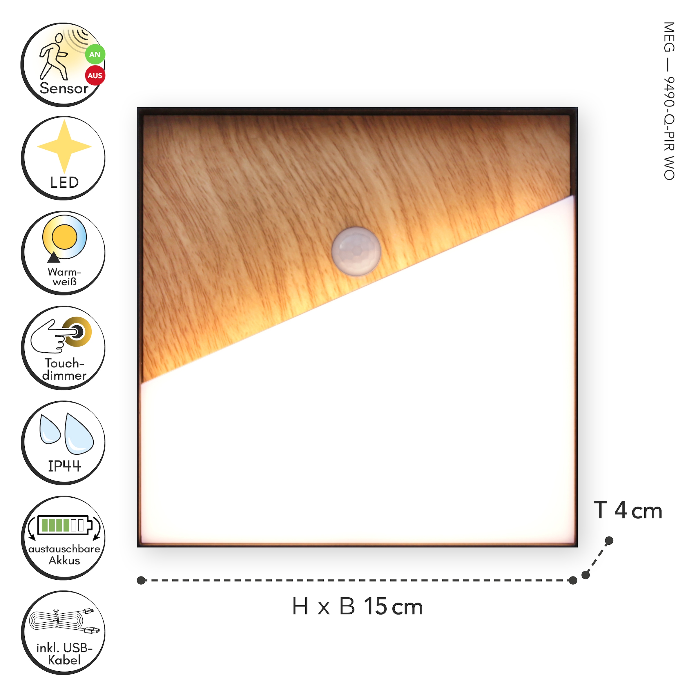 ECO-LIGHT LED Außen-Wandleuchte »LED-Wandleuchte MEG + PIR«, 1 flammig, Leuchtmittel LED-Board | LED fest integriert, Akku-Licht für Innen & Außen