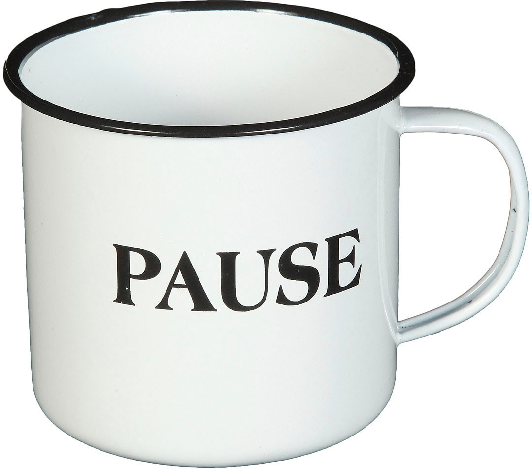 Ambiente Haus Tasse "Becher PAUSE aus Emaille in Antikweiß"