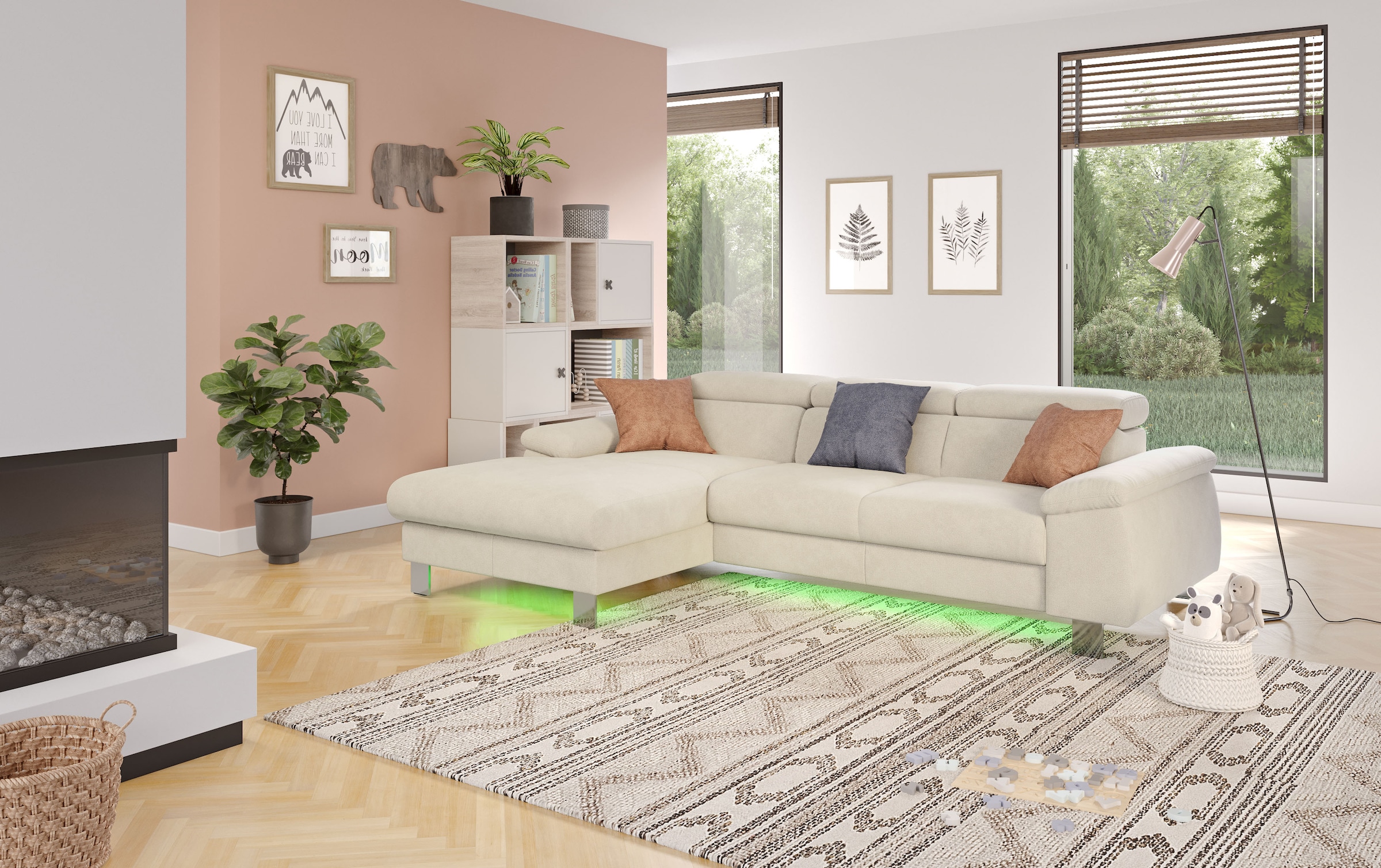 COTTA Ecksofa Komaris, Ecksofa, wahlweise mit RGB-LED-Beleuchtung und Bettfunktion/Bettkasten