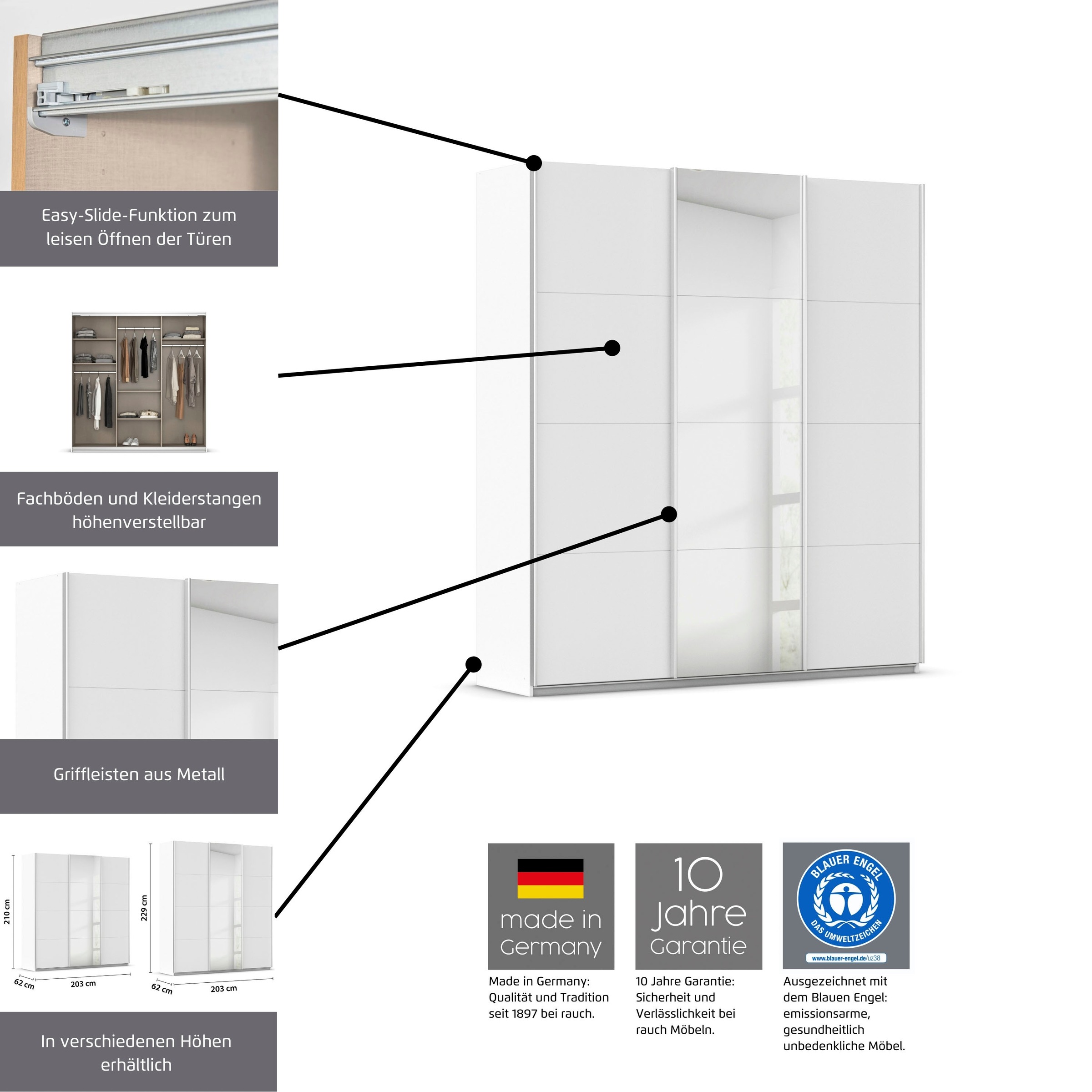 Thumbnail - OTTO home Schwebetürenschrank "Kleiderschrank Schrank Garderobe AGORDO mit Glasfront" Breiten 203/271/315/360 cm, Höhen ...