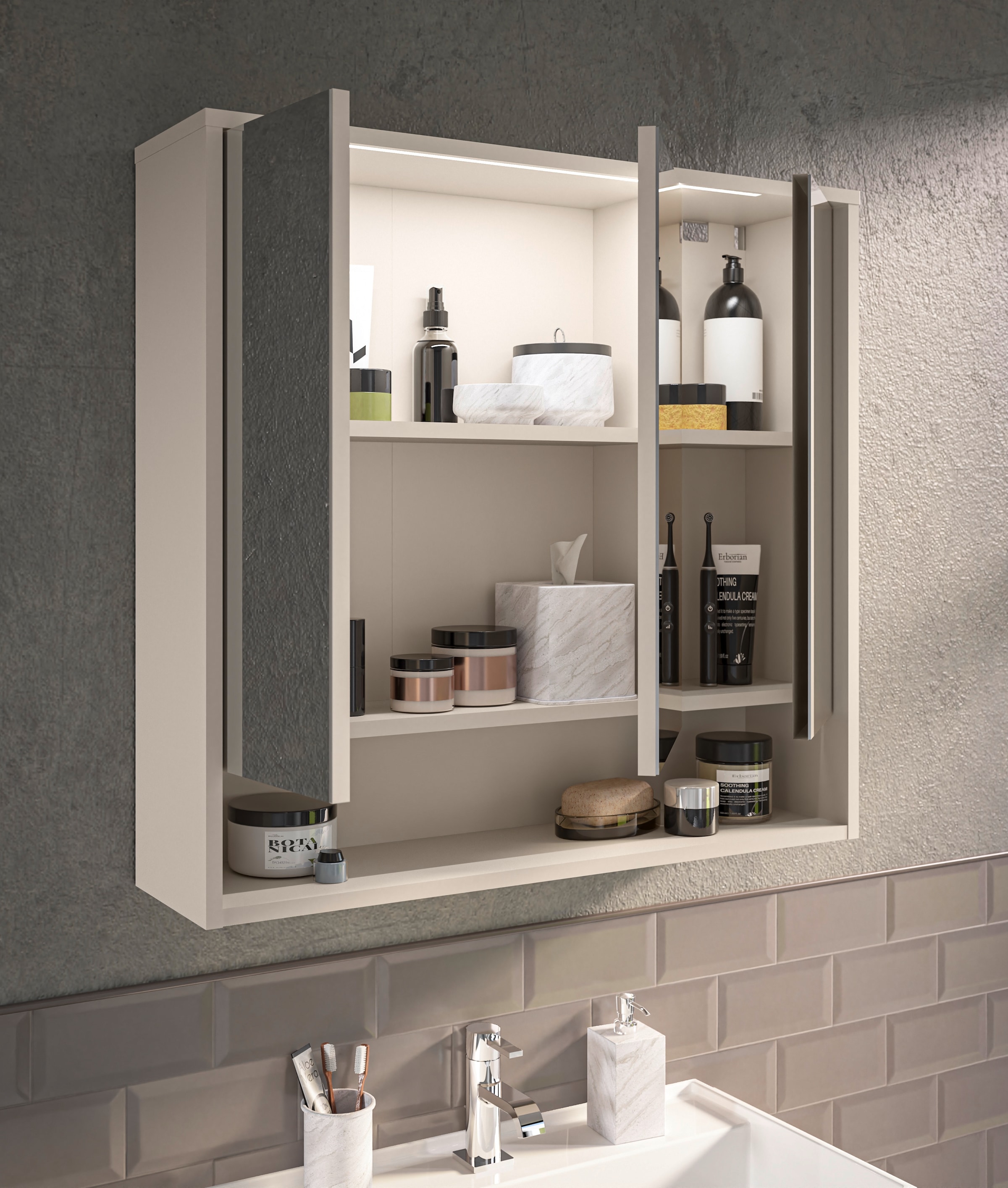 BASIC by Balculina Spiegelschrank »Lucera BxHxT 80x75x20 cm« 1 Stk. tlg. Breite 80cm, LED-Beleuchtung kaltweiß