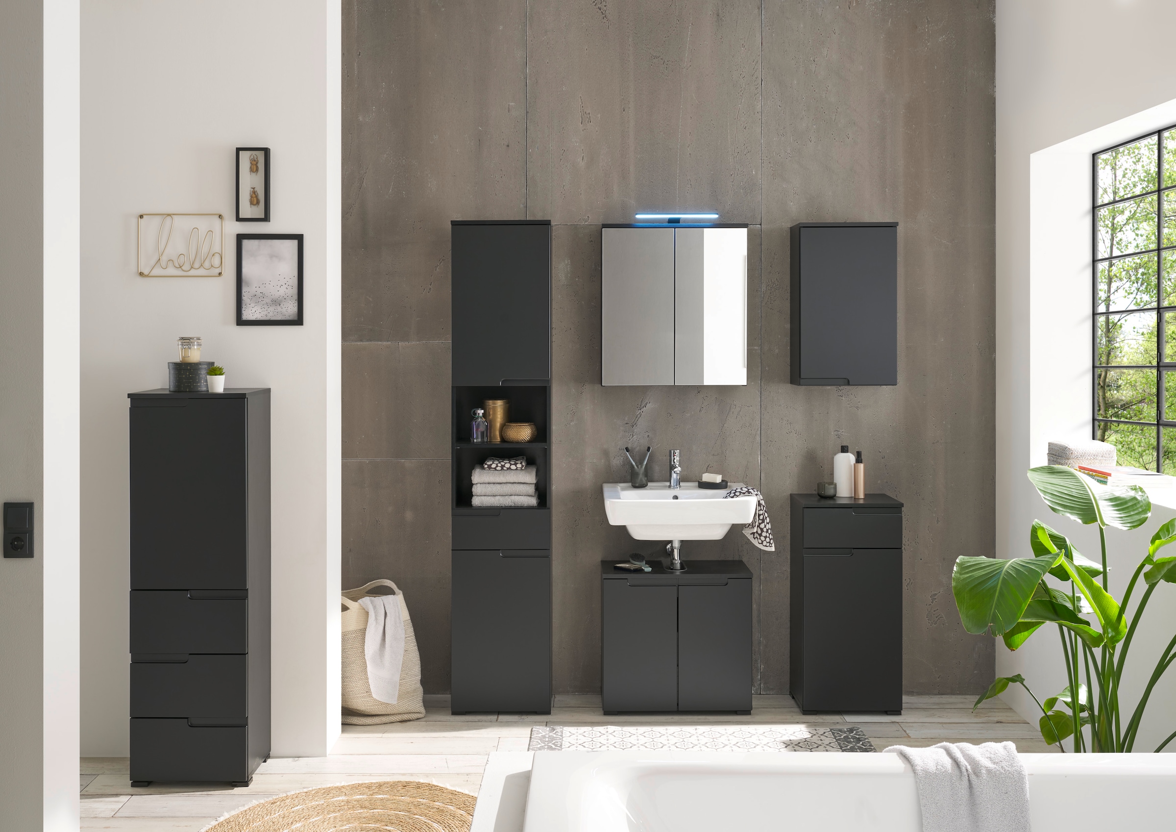 BASIC by Balculina Waschbeckenunterschrank »Spice, Badezimmerschrank BxTxH 60x57x32 cm«, (1 St.), Breite 60 cm, Griffmulden