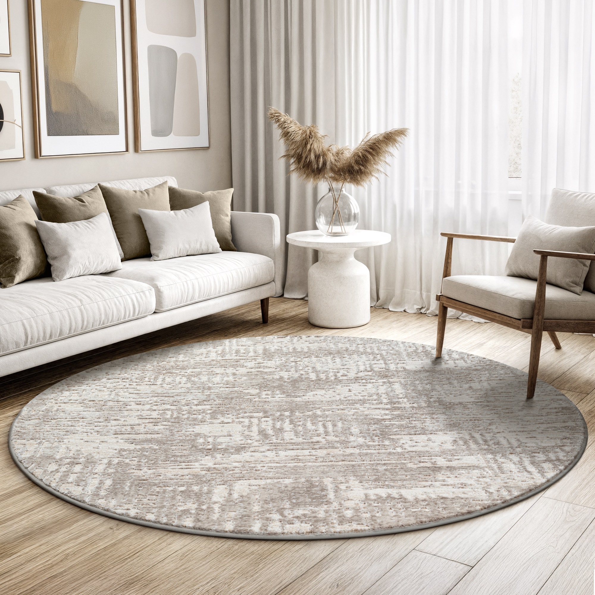 Teppich SANAT "Harmony 3216", beige, H:12mm Ø:150cm, Kunstfaser, Teppiche, Teppich, moderner Kurzflorteppich, Wohnzimmer, auch als Läufer