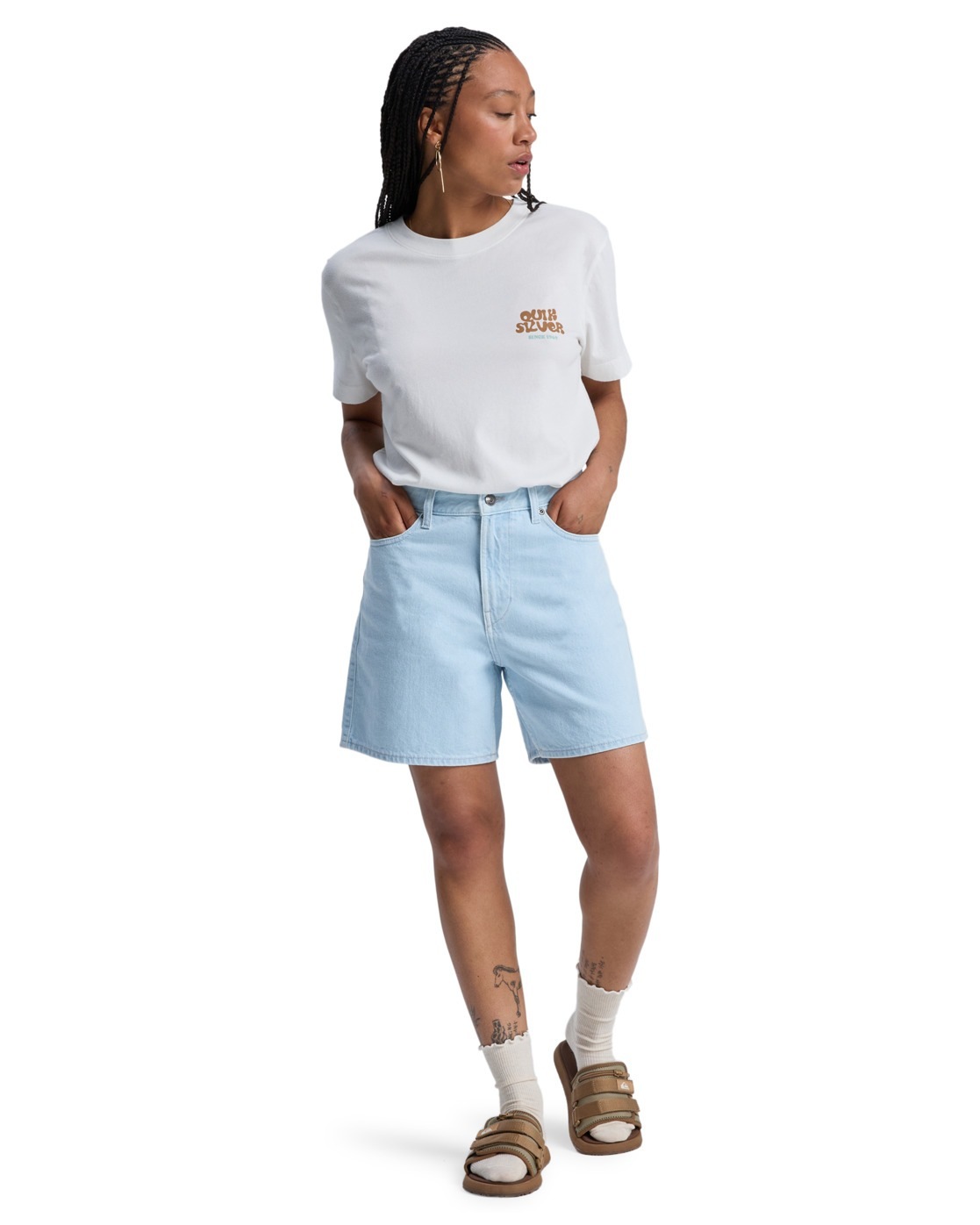 Jeansshorts QUIKSILVER "Mom", Damen, Gr. 28M, ice flow, Obermaterial: 100% Walkfrottier;, Jeans Jeansshorts 3