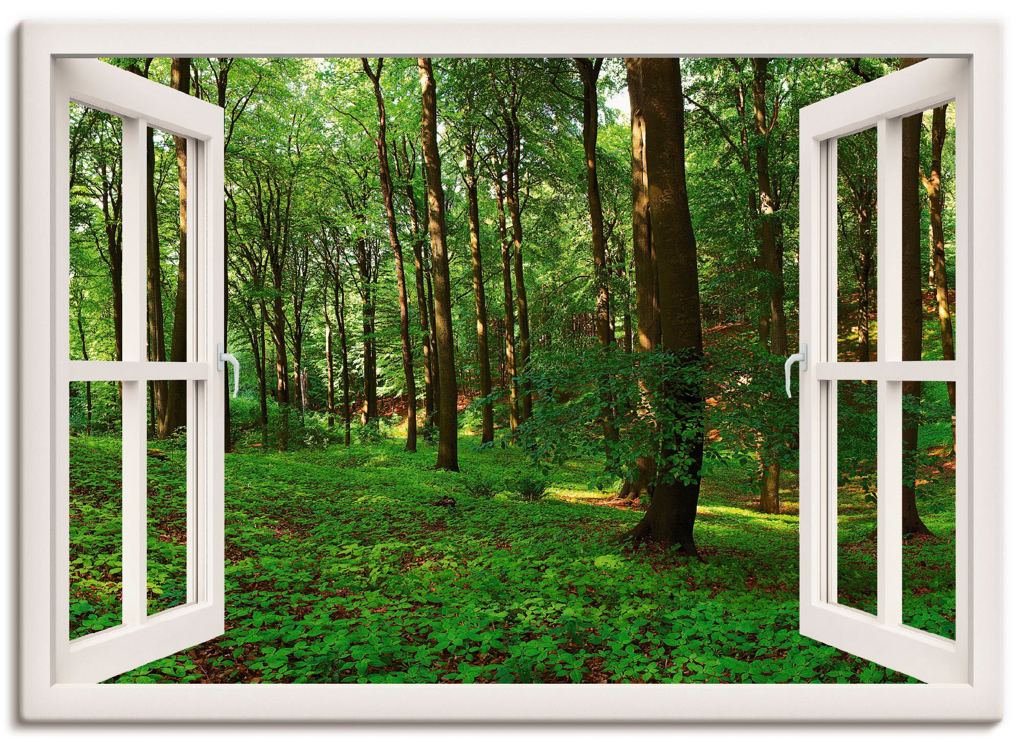 Artland Wandbild »Fensterblick Panorama kaufen versch. Poster St.), Sommerwald«, Leinwandbild, oder | in (1 grüner Wandaufkleber Größen als BAUR Fensterblick