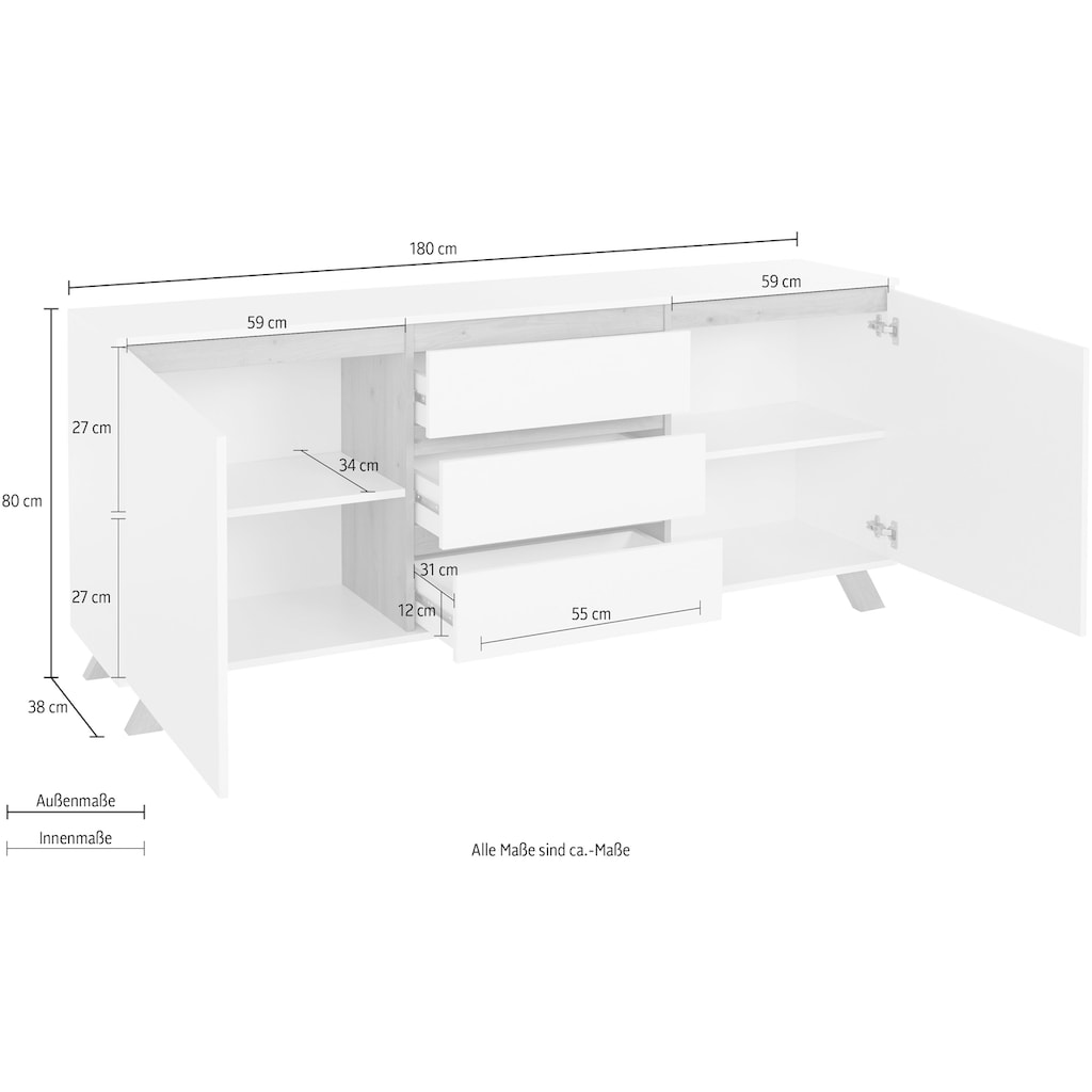 Homexperts Sideboard »Vicky«, Breite 160 cm oder 180 cm, in matt weiß