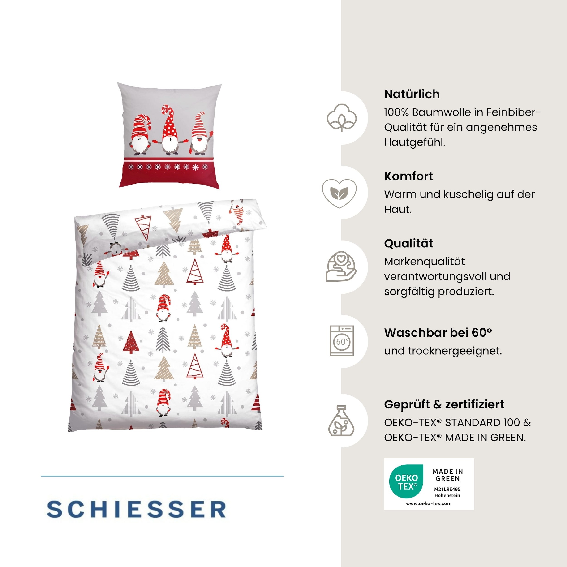 Schiesser Wendebettwäsche »Maren aus weicher Baumwolle mit niedlichen Wichteln« 2 Stk. OEKO-TEX® MADE IN GREEN