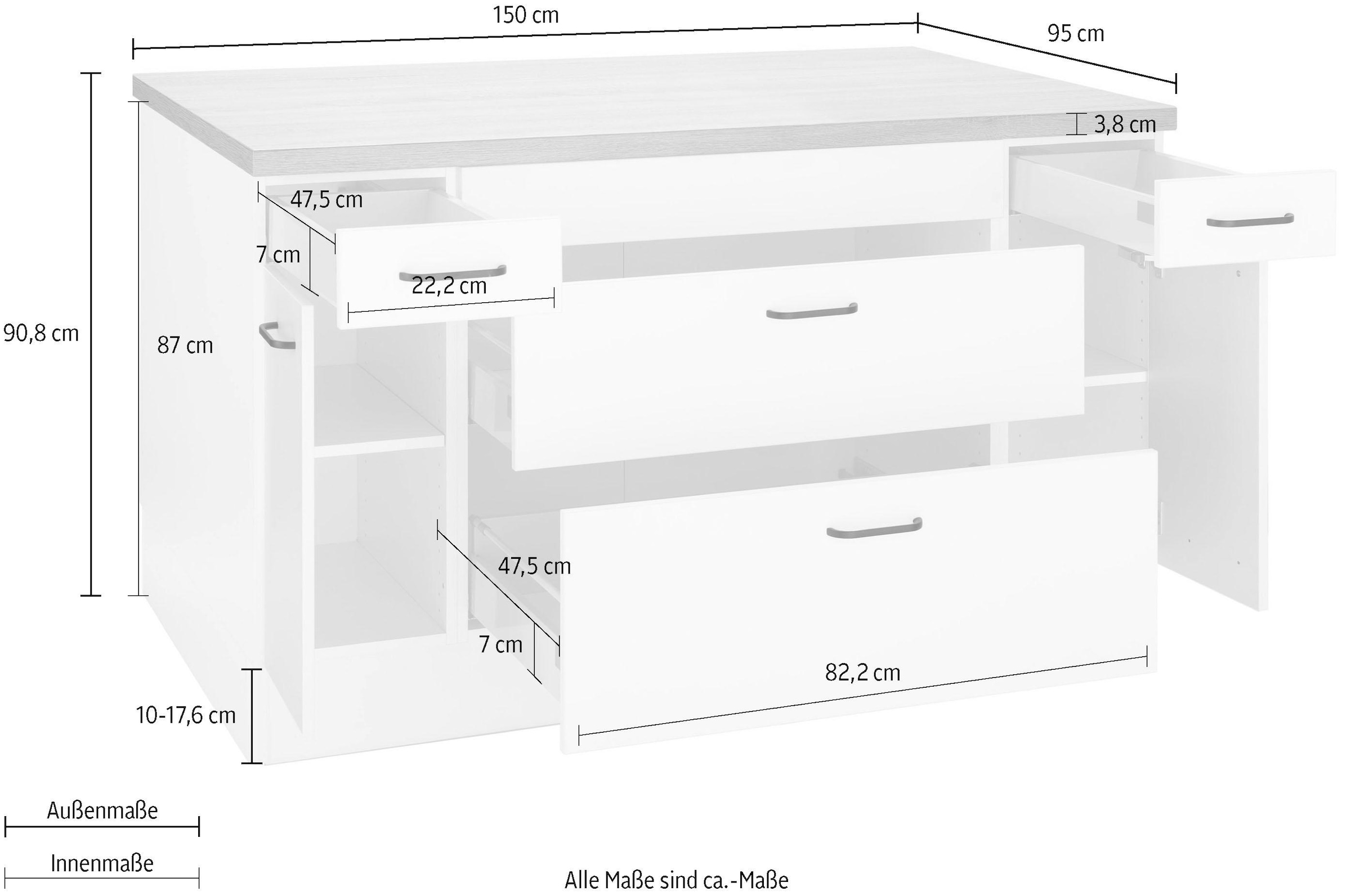 OPTIFIT Kücheninsel »Elga«, Soft-Close-Funktion, großen Vollauszügen, Stellbreite 150 x 95 cm