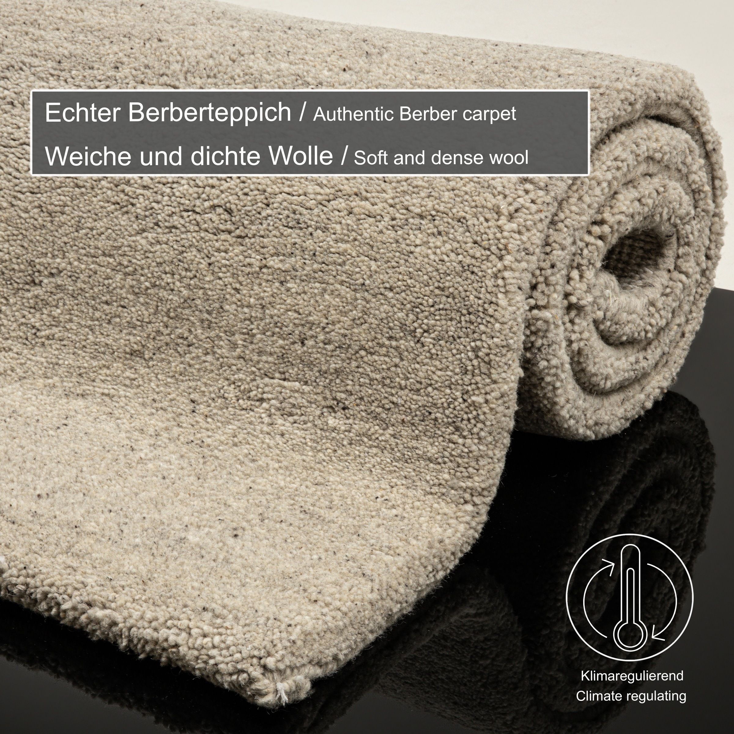 Wollteppich THEKO "Taza Royal" Gr. 35, beige (natur grau), B:250cm H:28mm L:350cm, Schurwolle, Teppiche, echter Berber Teppich aus Marokko, reine Schurwolle, handgeknüpft 3