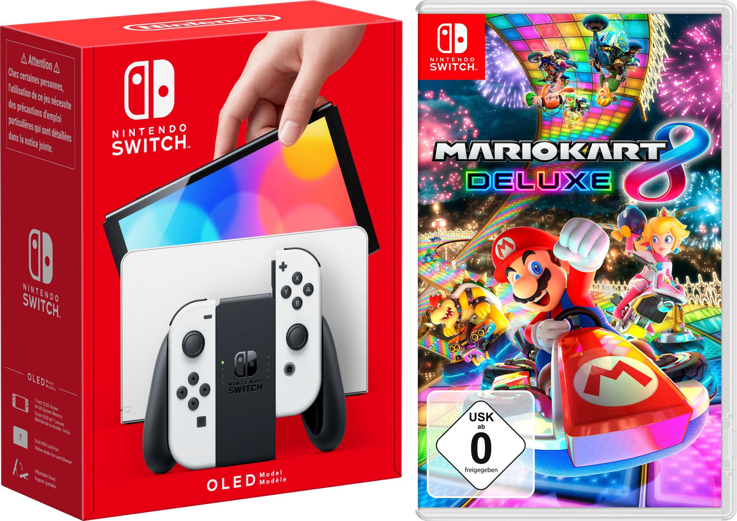 NINTENDO SWITCH Konsolen-Set "OLED", B:24,2cm H:1,39cm T:10,2cm, weiß, Spielekonsolen, inkl. Mario Kart 8 Deluxe