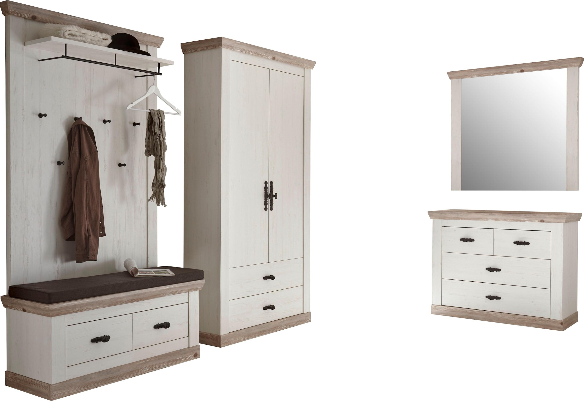 Home affaire Garderoben-Set "Florenz" 4 Stk. tlg. bestehend aus Bank, Panee günstig online kaufen