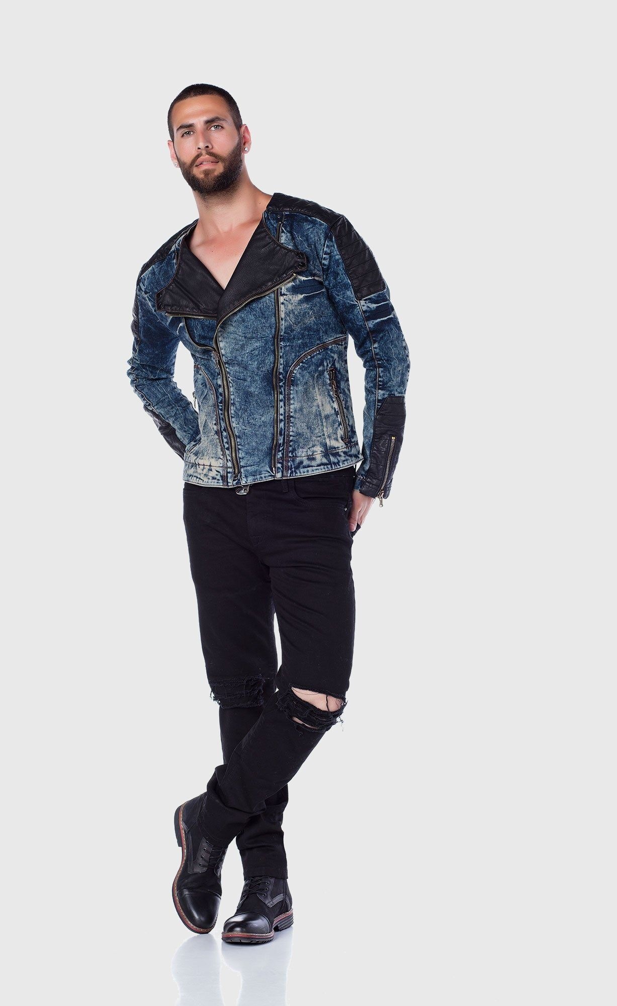Cipo & Baxx Jeansjacke »Jacke«, ohne Kapuze, mit asymetrischen Kragen und Reißverschluss