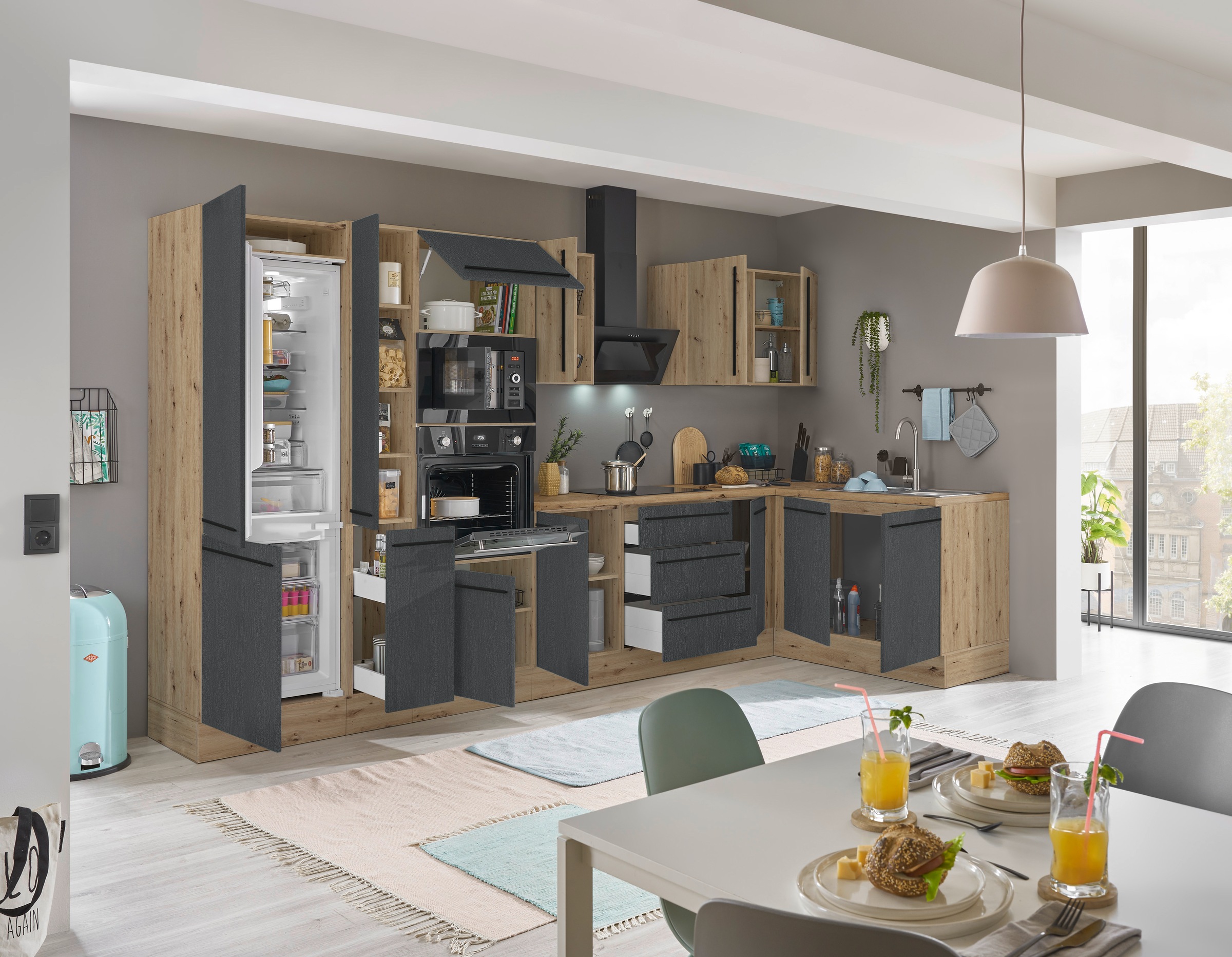 KOCHSTATION Winkelküche »Florida, Stellbreite 360x165 cm«, wahlweise mit E-Geräten, mit Softclose für Türen und Schubkästen