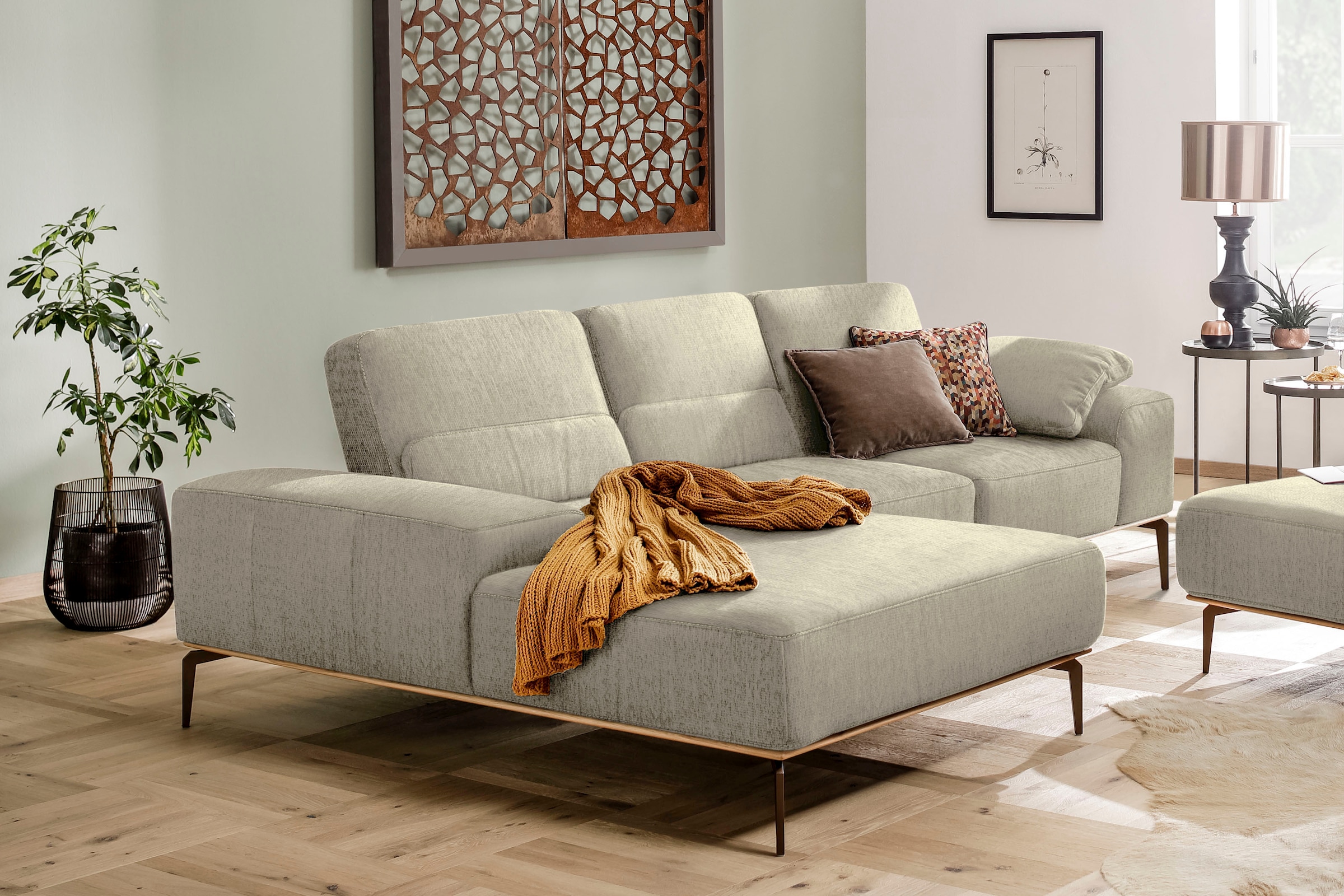 W.SCHILLIG Ecksofa "run", mit Holzsockel, Füße in Bronze pulverbeschichtet, günstig online kaufen