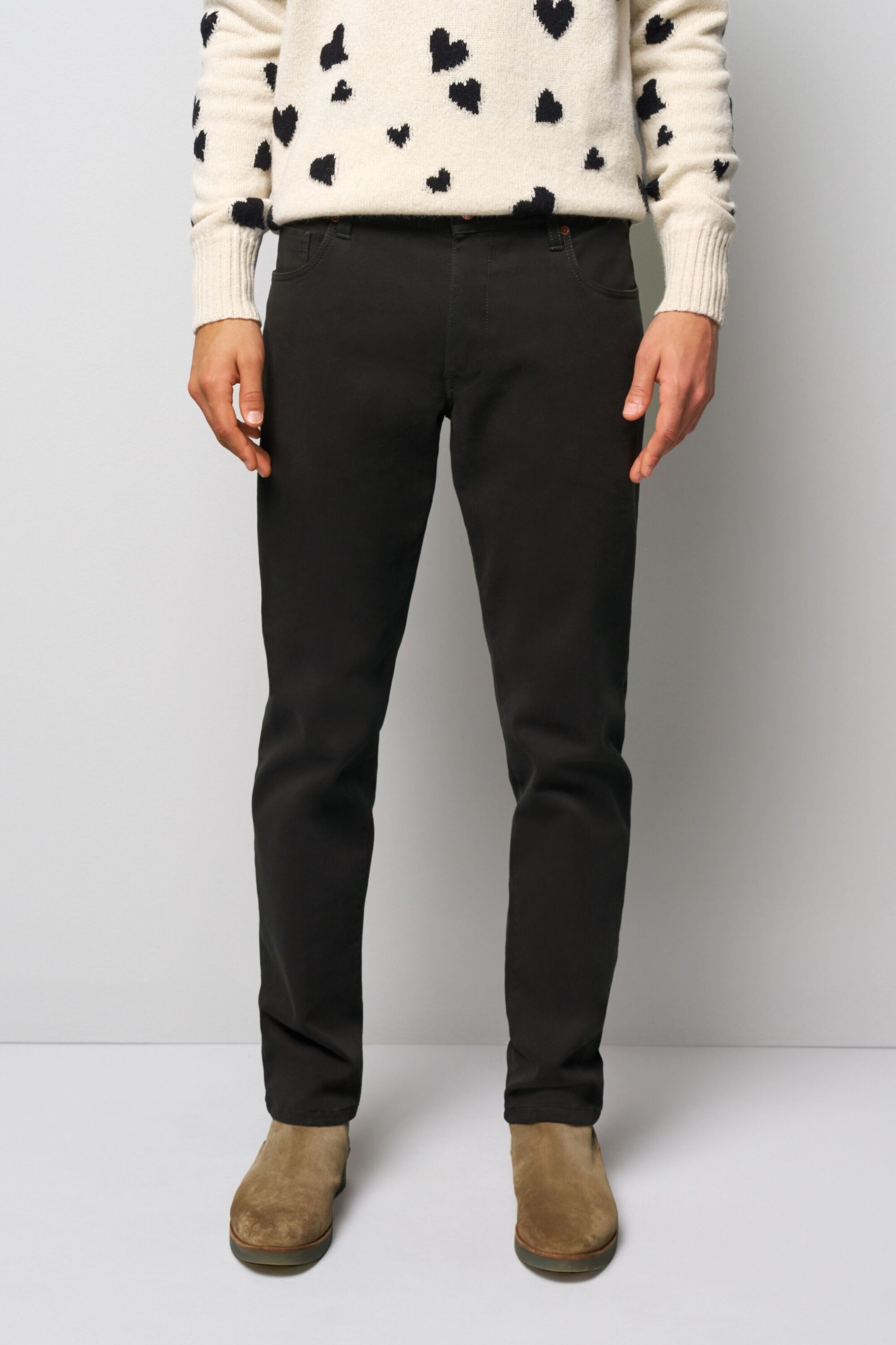 Chinos MEYER "Five-Pocket Chino", Herren, Gr. 36, Länge 34, grau (anthrazit), 98% Baumwolle, 2% Elasthan, unifarben, slim fit lang, Hosen, M5 Slim aus robustem BIO-Baumwoll