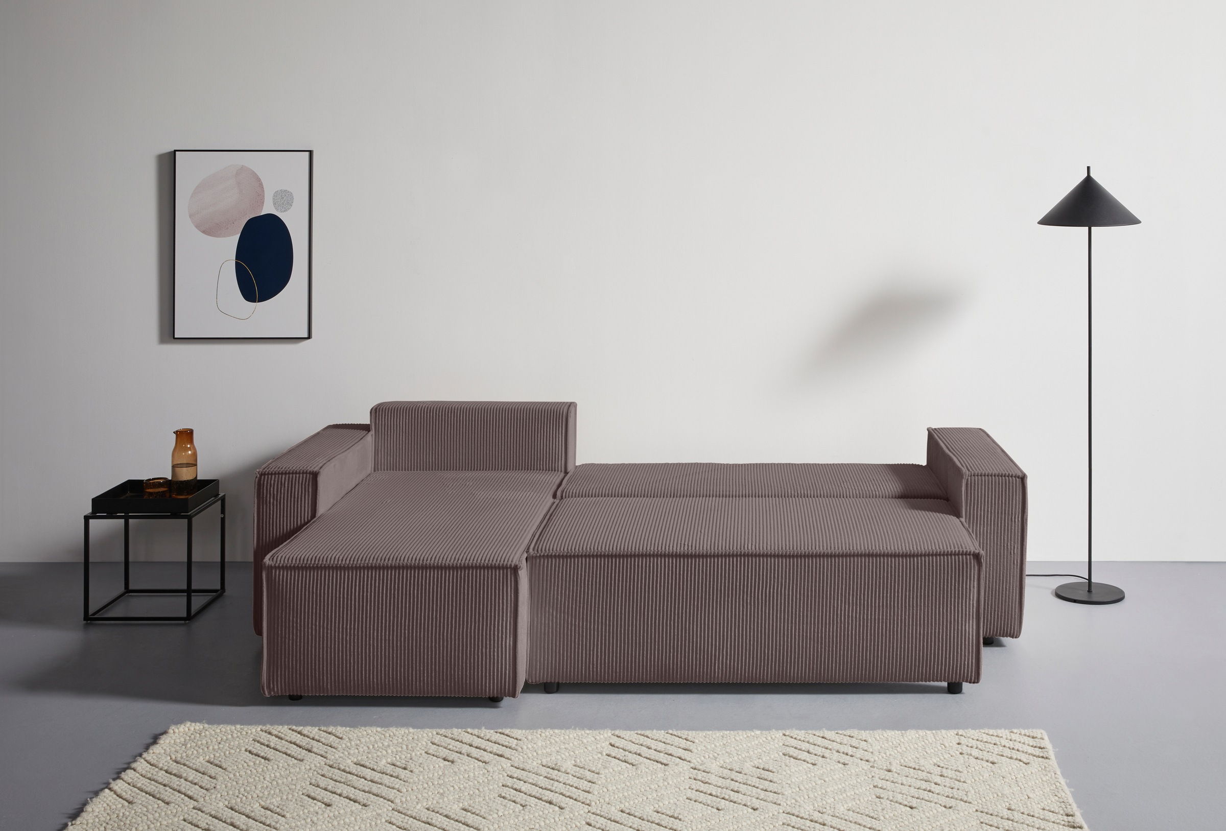 OTTO home Ecksofa »CASSI, 241cm, L-Form, Schlafsofa, Dauerschläfer, Boxspringfederung«, Schlaffunktion (133/200),Bettkasten, Recamiere links/rechts, Cord