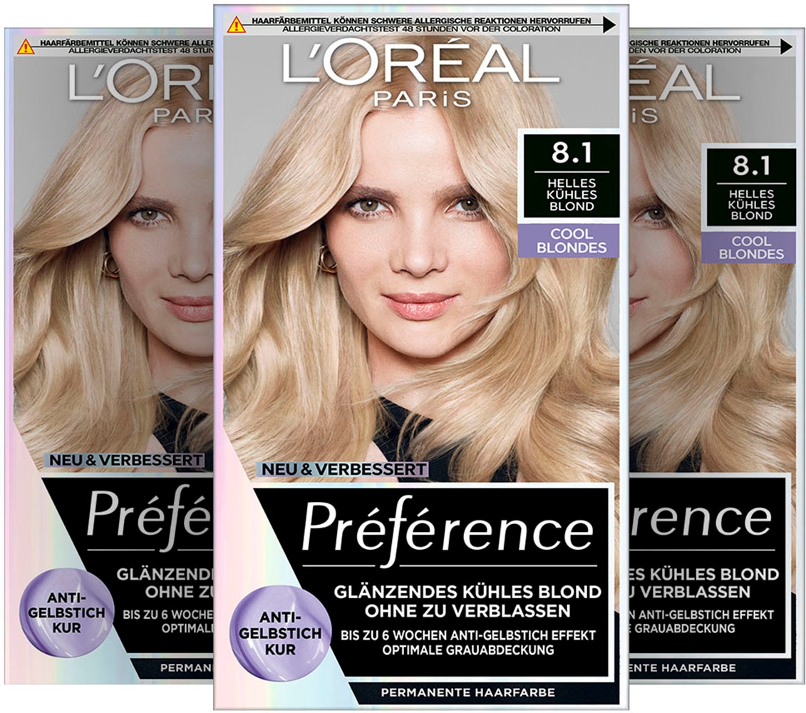 L'ORÉAL PARIS Coloration »Préférence Cool Blondes«, (Packung, 3 tlg.), mit pflegender Formel