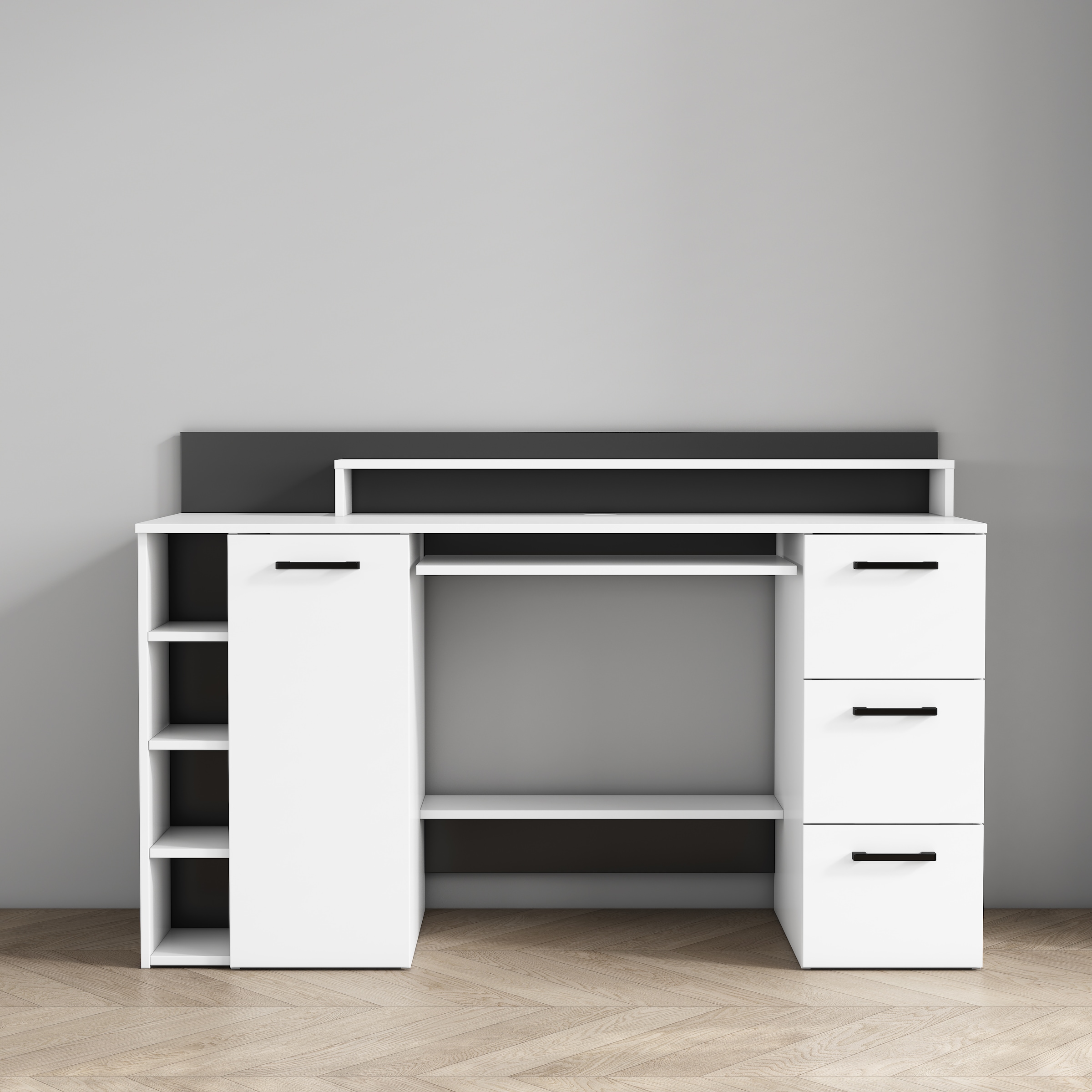 OTTO home Schreibtisch »Moid« mit Schubladen, Tastaturauszug und Monitorablage, Breite 140 cm