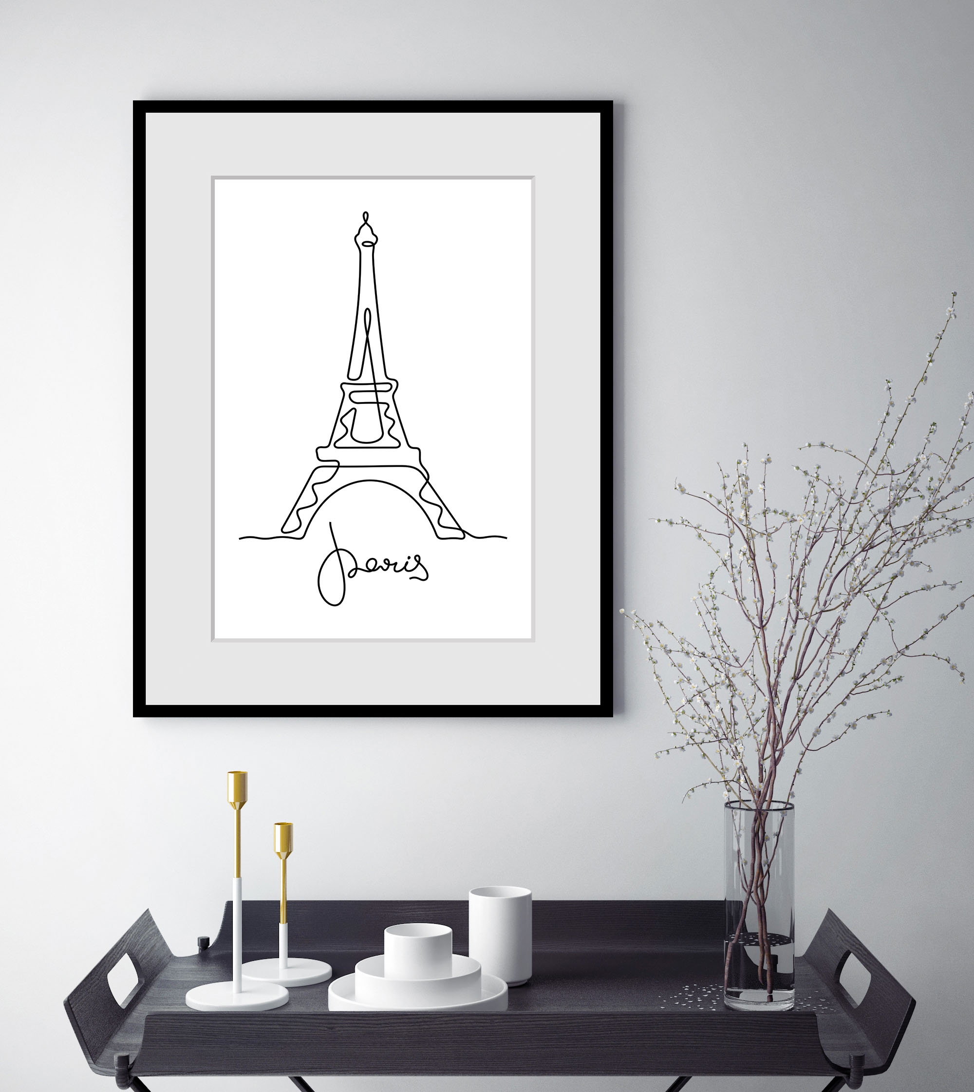 queence Bild "Stadt der Liebe" Frankreich Gebäude Kunst Paris Schriftzug Schwarz-Weiß 1 Stk. tlg. HD Premium Poster-Druck inkl. Holzrahmen