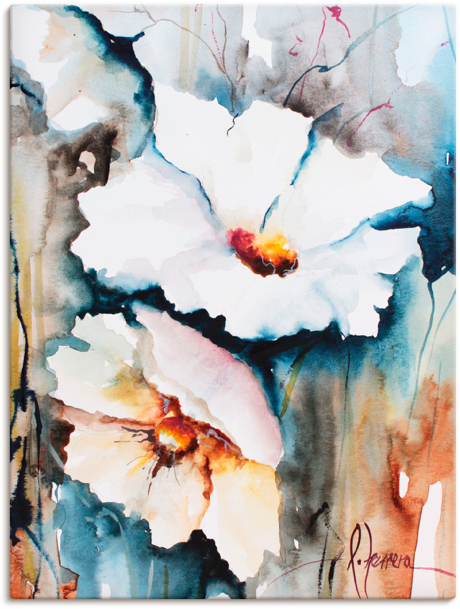 Artland Leinwandbild "Aquasblüten II" Blumen 1 Stk. tlg. auf Holzrahmen gespannt