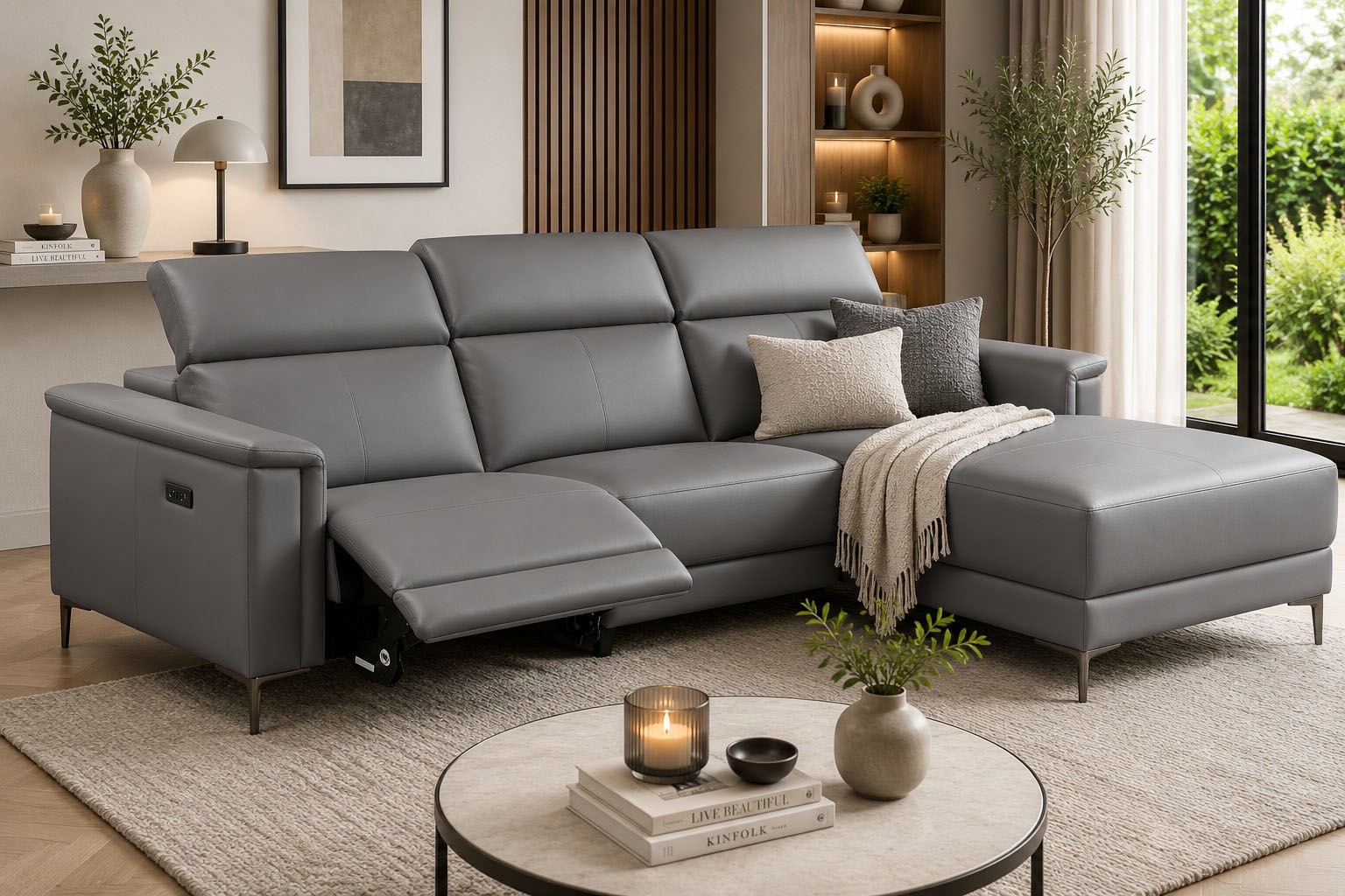 OTTO home Ecksofa "LUND, Naturleder, L-Form, 261cm, man./elektr. Relaxfunktion (USB-A)" mit USB A-Anschluss bei elektrischer Variante und Kopfteilverstellung