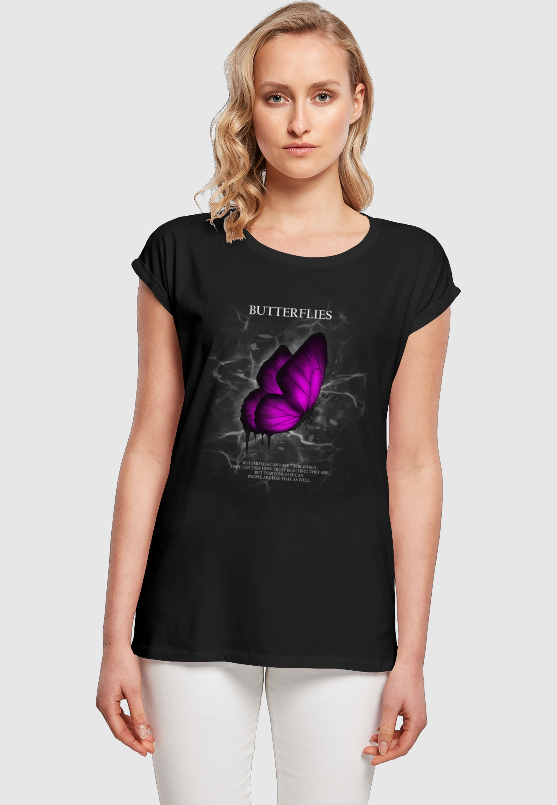 Thumbnail - Merchcode T-Shirt "Merchcode Damen Ladies Butterflies Extended Shoulder Tee" 1 Stk.