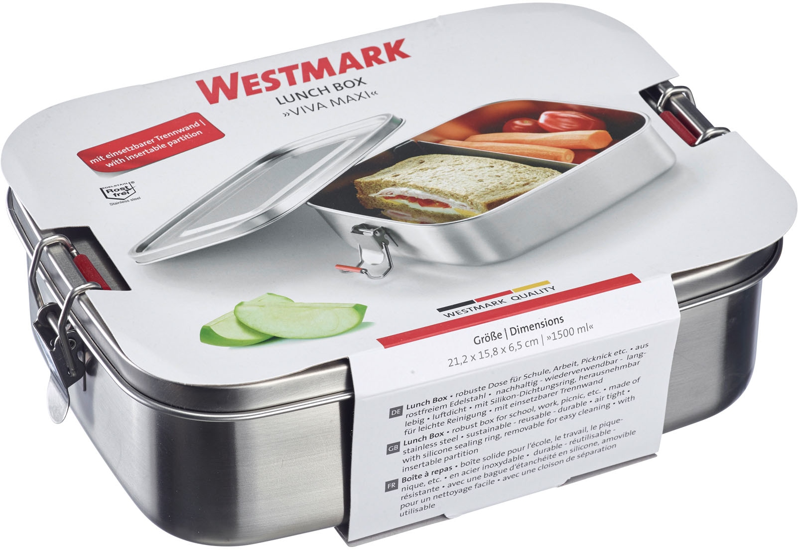 WESTMARK Lunchbox »Lunchbox »Viva Maxi«, 1500 ml«, (1 tlg.), mit Silikon-Dichtungsring, einsetzbare Trennwand, rostfreier Edelstahl