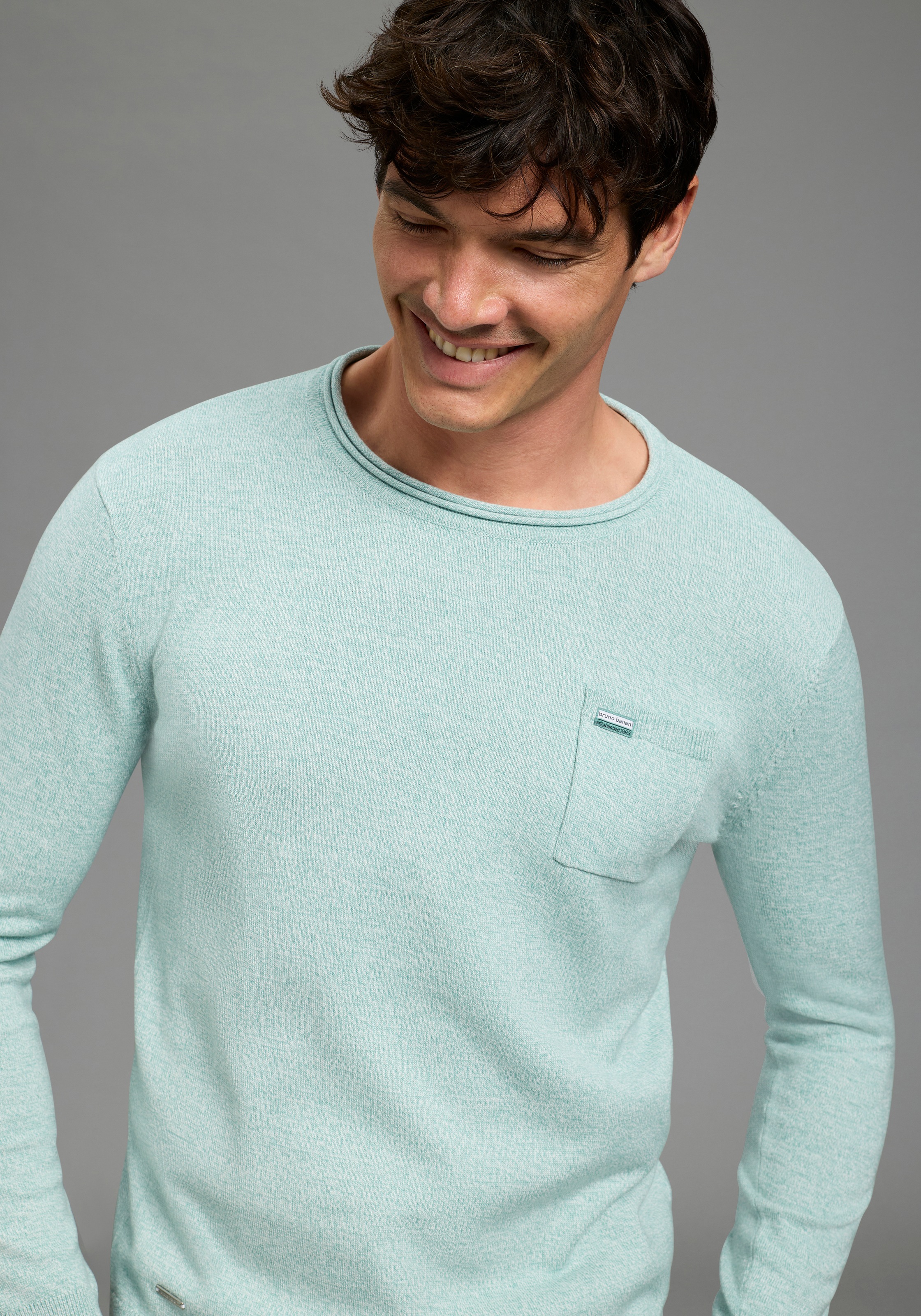 Thumbnail - Bruno Banani Rundhalspullover aus Baumwolle, mit Rundhalsausschnitt, Langarm, melierte Optik