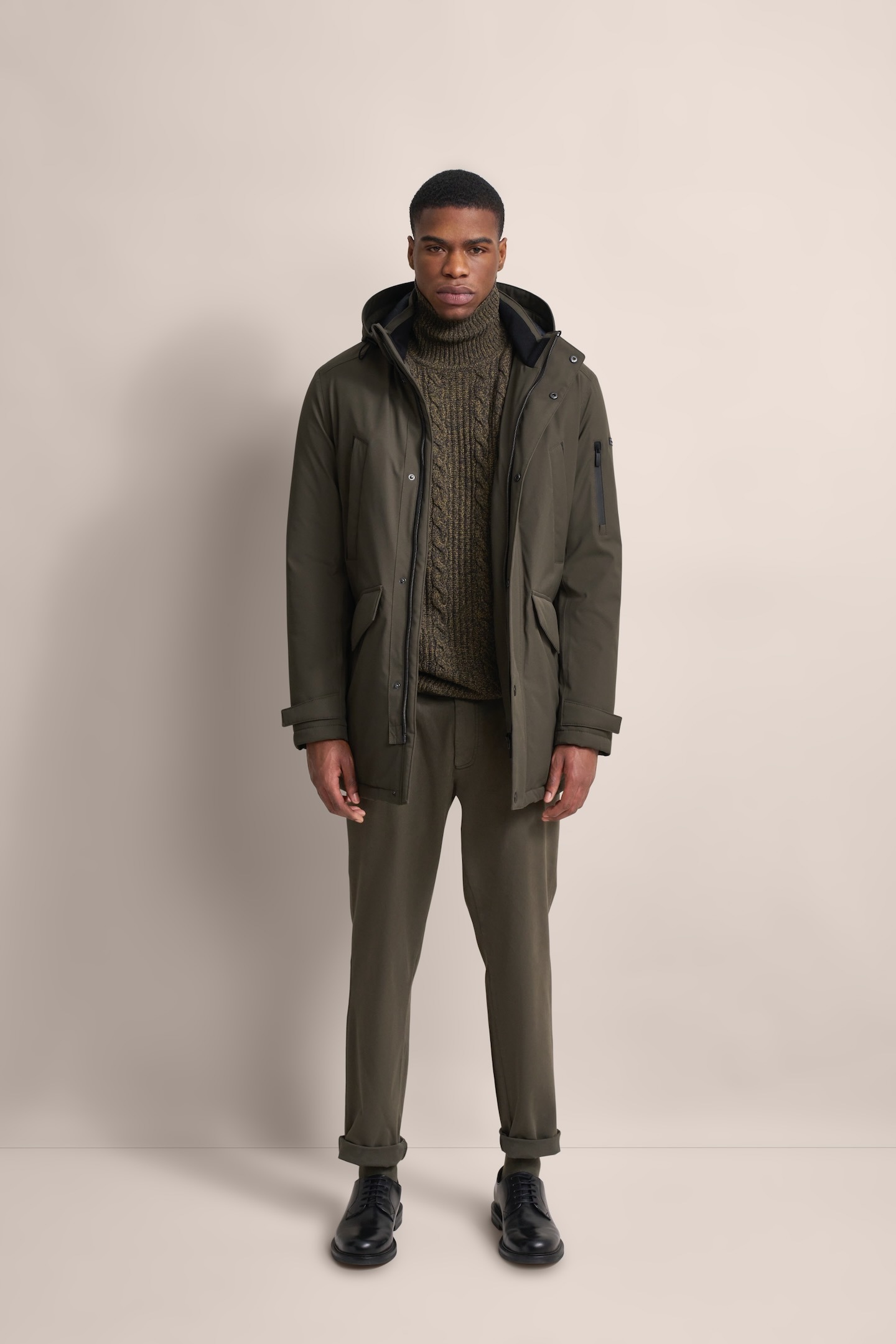 bugatti Langjacke, mit Kapuze, mit innenliegendem Strickkragen