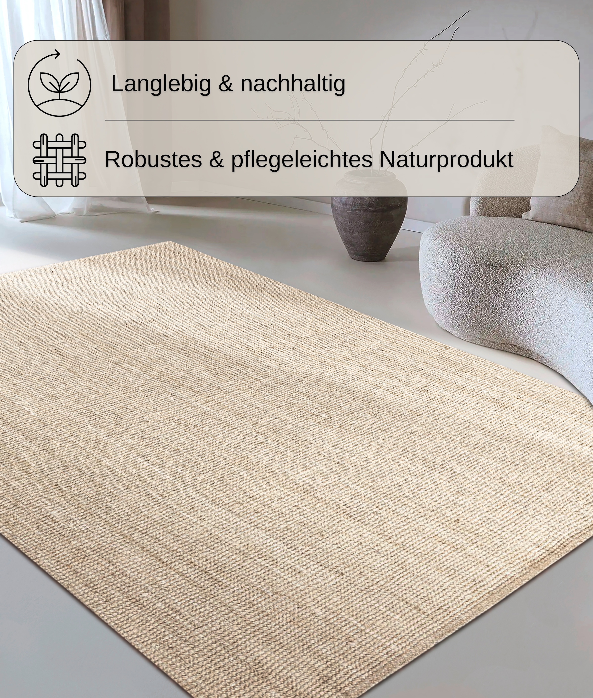 my home Teppich »Avot Juteteppich«, rechteckig, 10 mm Höhe, 100% Jutefaser, Läufer, Esszimmer, Wohnzimmer, Skandi
