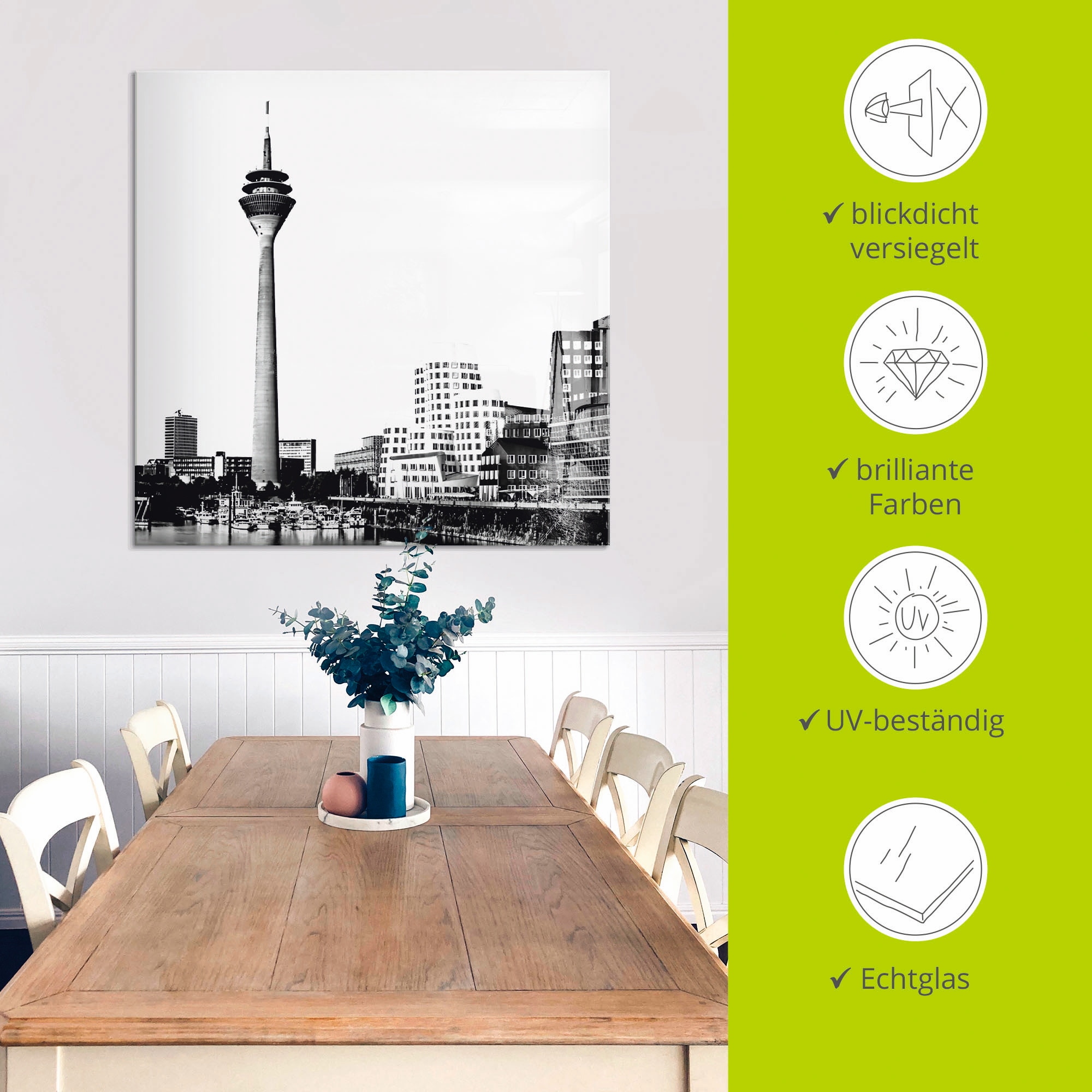 Artland Glasbild »Düsseldorf Collage Skyline 15«, Deutschland, (1 St.), in verschiedenen Größen