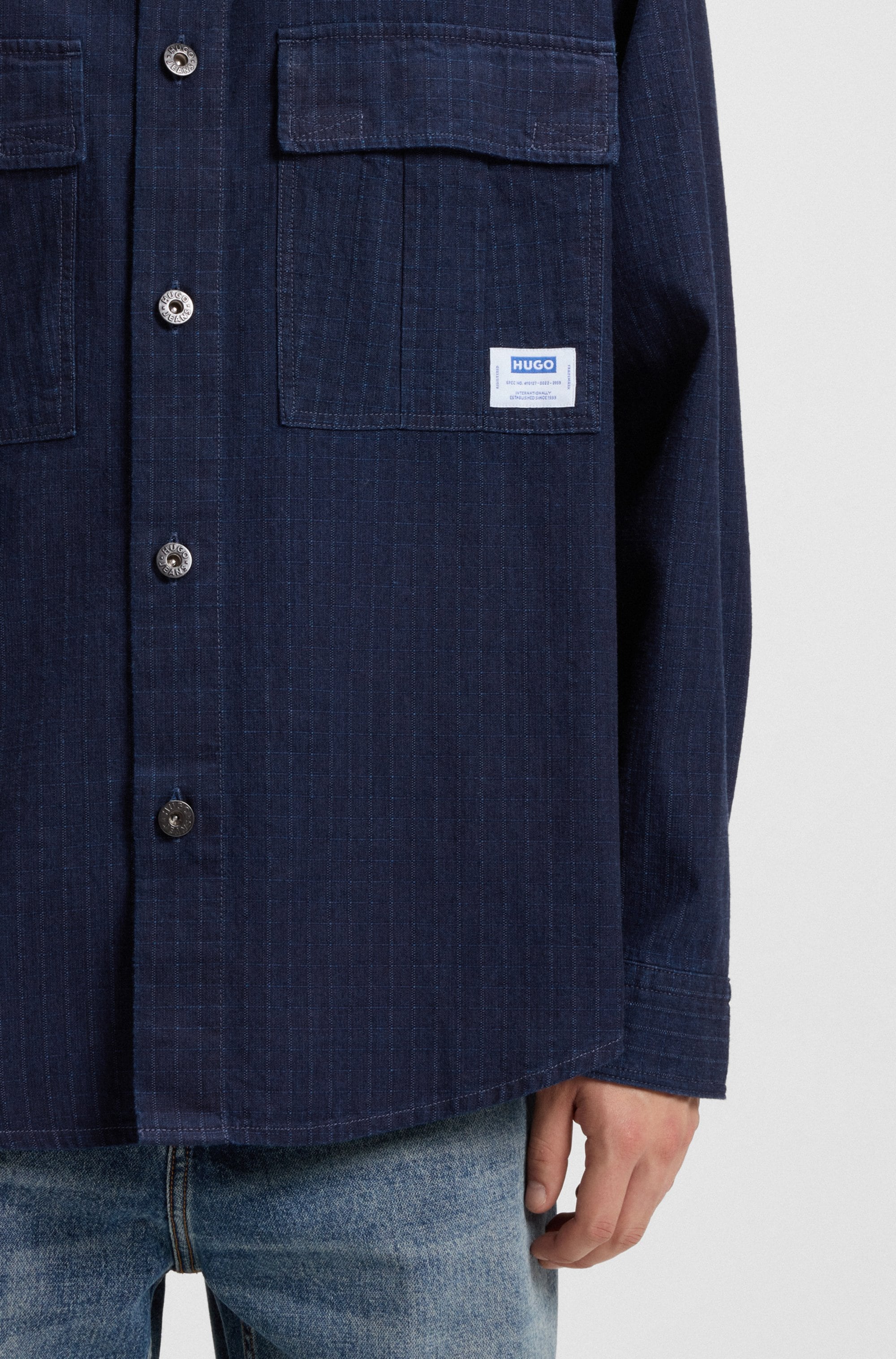 HUGO Blue Langarmhemd »Ebargo«, Kentkragen, oversize fit, Denim-Optik
