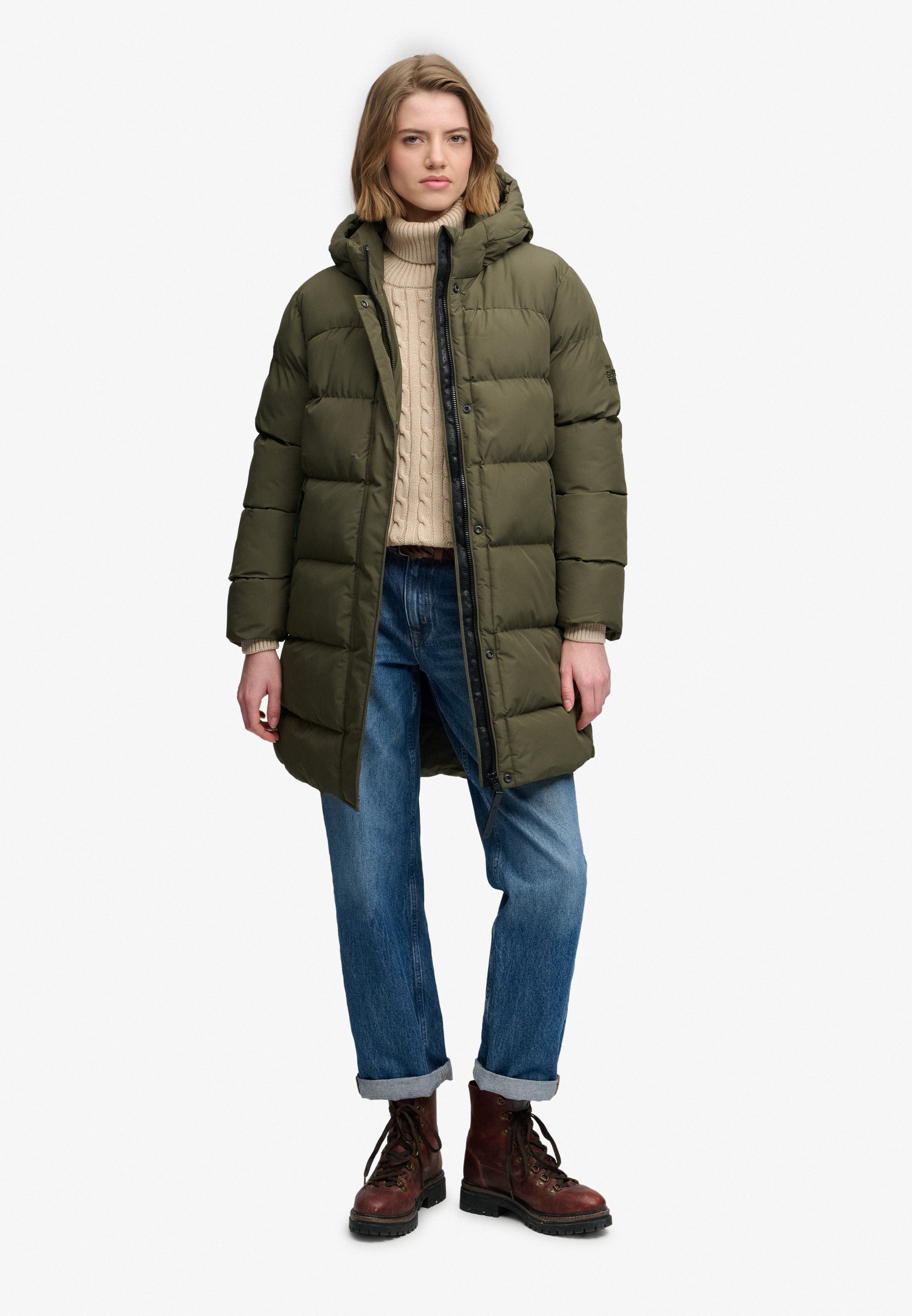 Superdry Steppjacke »HOODED SPORTS PUFFER MID JKT« Kunstfaser, relaxed fit