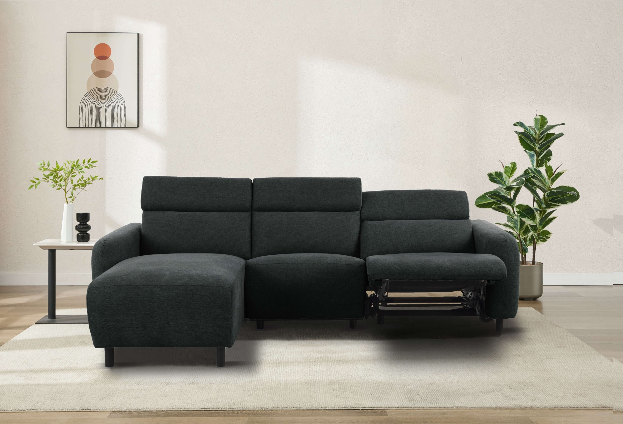 Home affaire Ecksofa »SKAANE Struktur, L-Form, 274 cm, manuelle u. elektrische Funktion,«, Kopfteilverstellung, Relax-und Liegefunktion, Federkernpolsterung