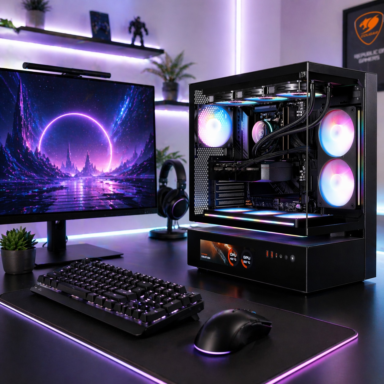 Cougar Gaming-PC »CFV235 Vision BK 8084 AMD Ryzen 7 9700X 32GB DDR5 2TB SSD RTX 5070Ti« Windows 11, DDR5 RAM, Wasserkühlung