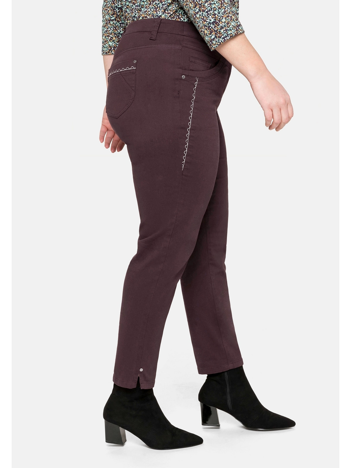 Sheego Stretch-Hose »Große Größen«, in Ankle-Länge mit Stickerei seitlich  für bestellen | BAUR