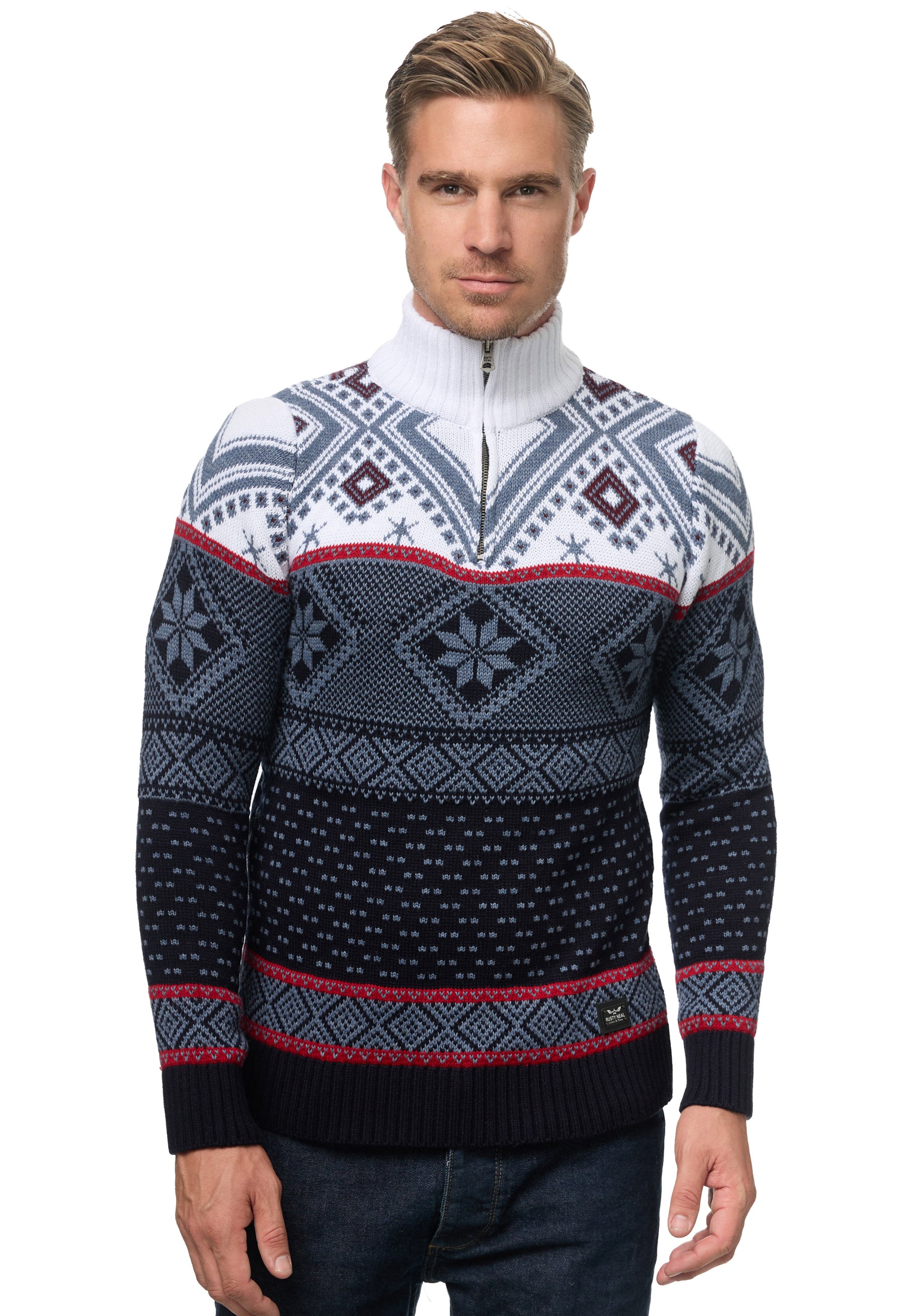 Rusty Neal Strickpullover, mit winterlichem Muster