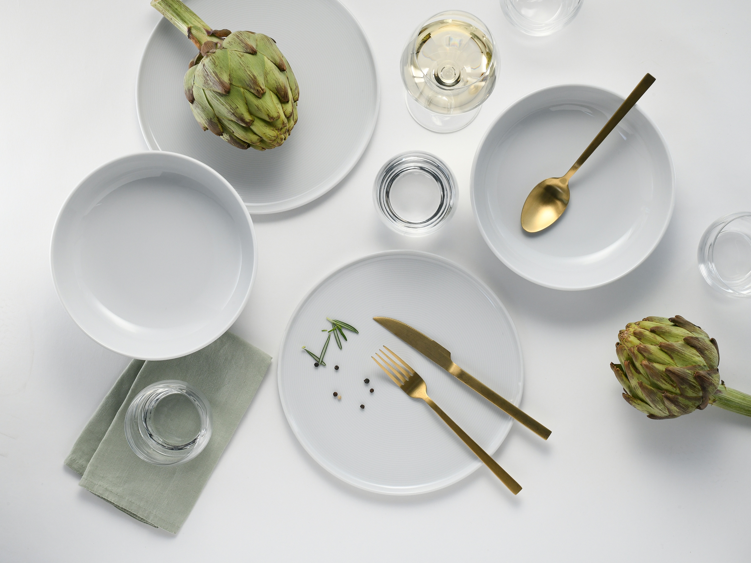 CreaTable Tafelservice »Session, Service, Teller-Set, 12-tlg.« Teller ohne Fahne mit großem Spiegel, Elegantes Rillenrelief