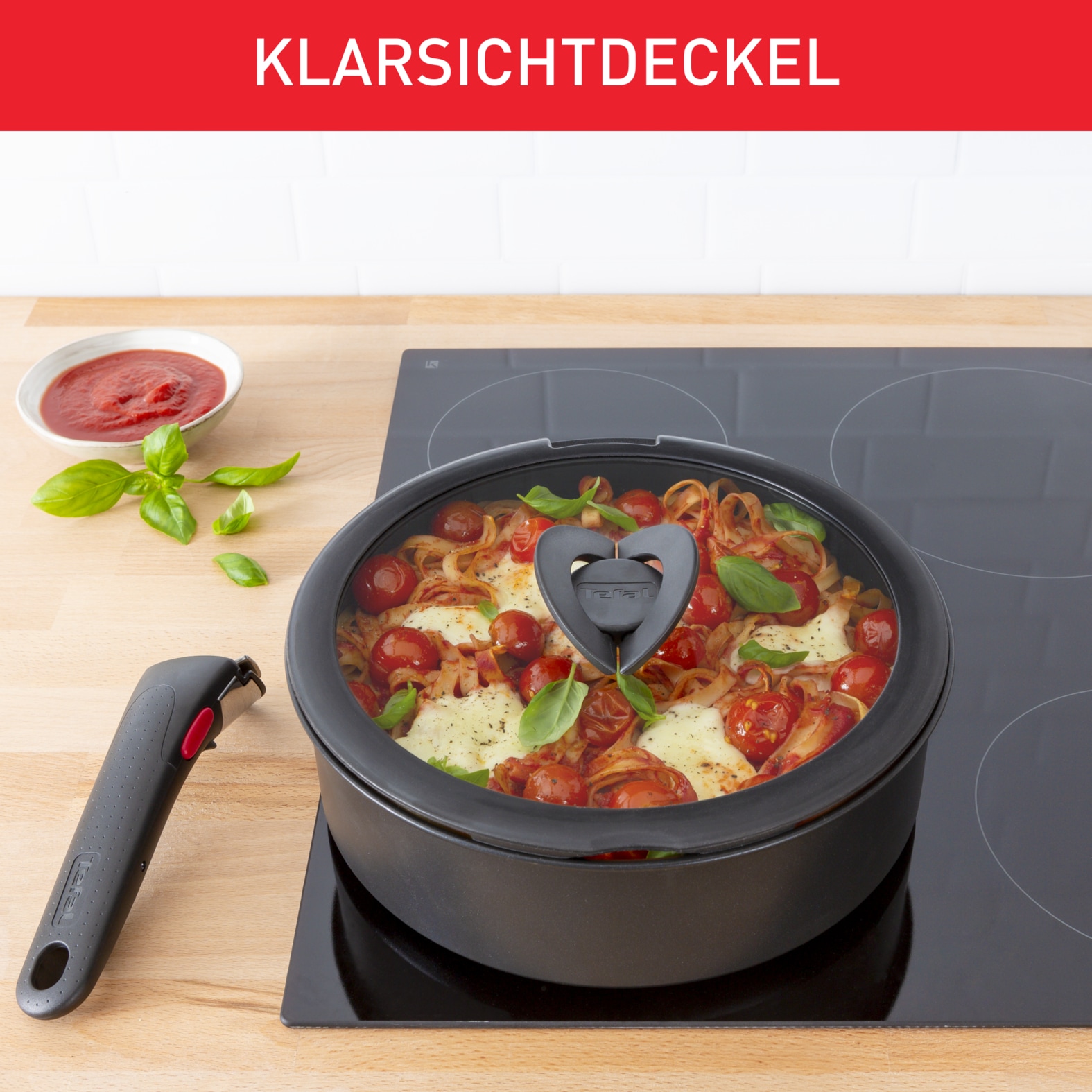 Tefal Deckel »98491 Ingenio 16/18/20 cm«, (Set, 3 tlg.), hervorragend für Ingenio Töpfe, Glasdeckel mit Silikonrand,Klappgriffe