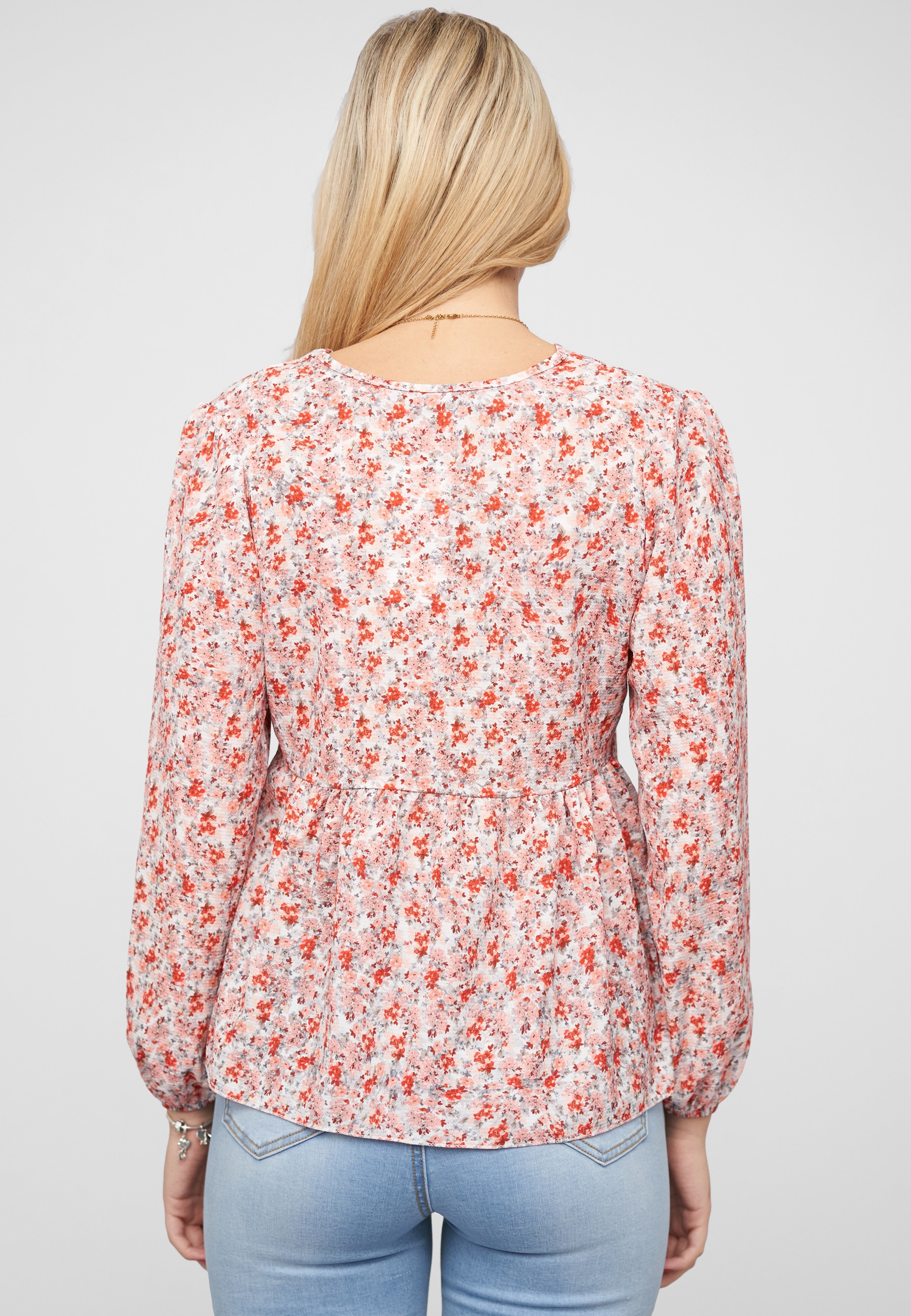 CLOUD 5IVE Blusentop »CLOUD 5IVE V-Neck Bluse mit Rüschendetails und Blumen Print«