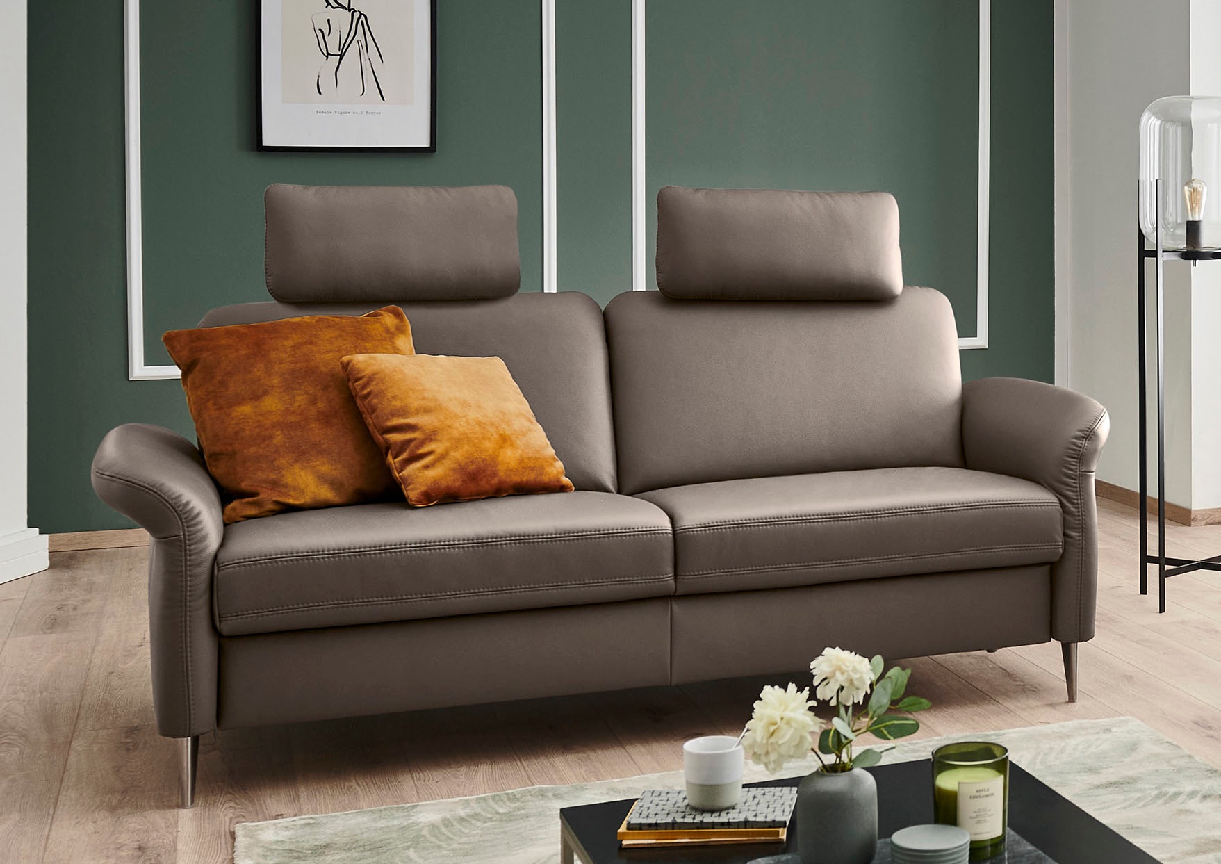 Die PlanBar 3-Sitzer "PN-EM23187, mit Kopfstützen" aus Echtleder, mit Feder günstig online kaufen