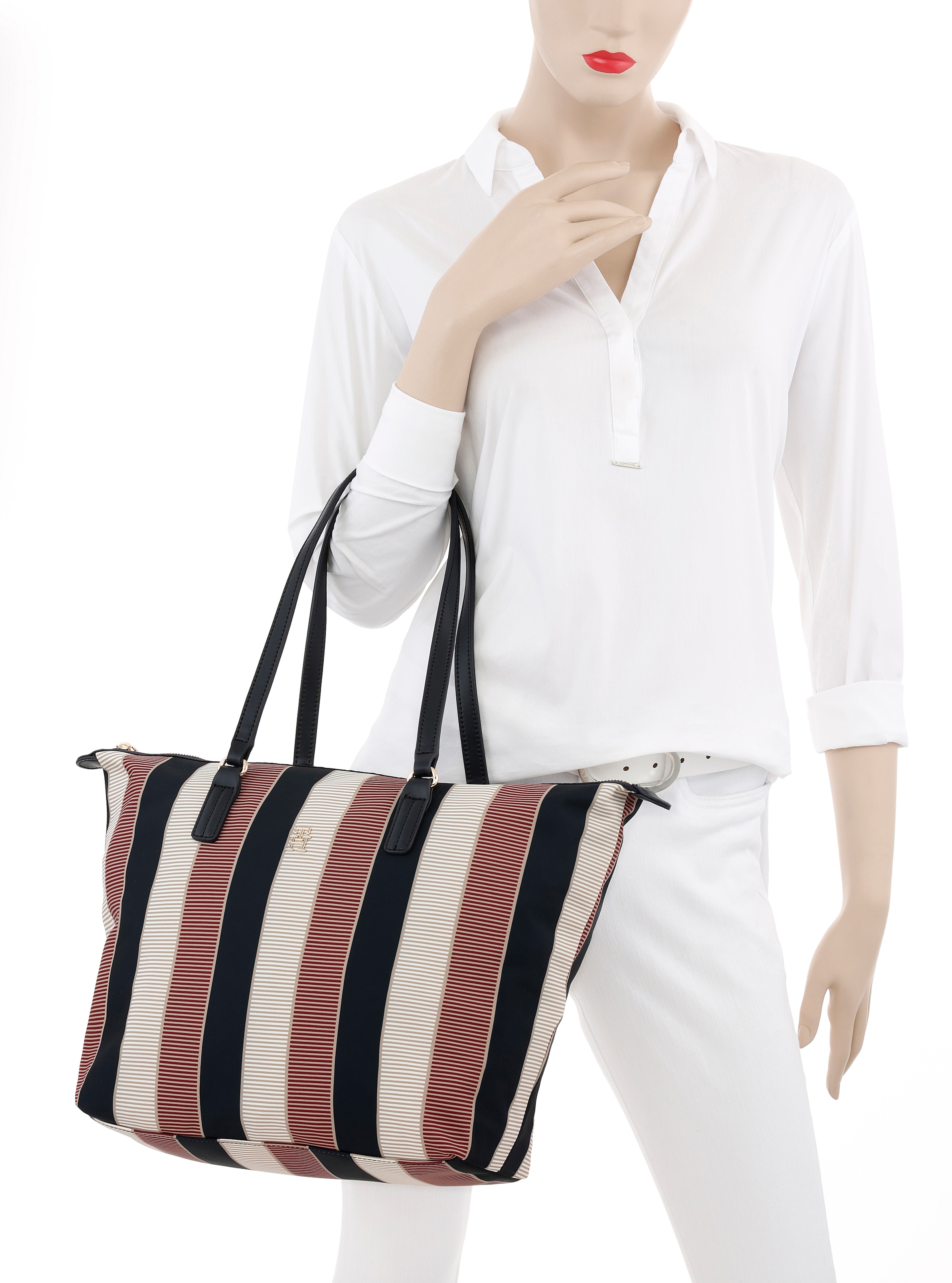 Tommy Hilfiger Shopper »POPPY TOTE STRIPE Tote«, Umhängetasche, Henkeltasche, Schultertasche in gestreiftem Look