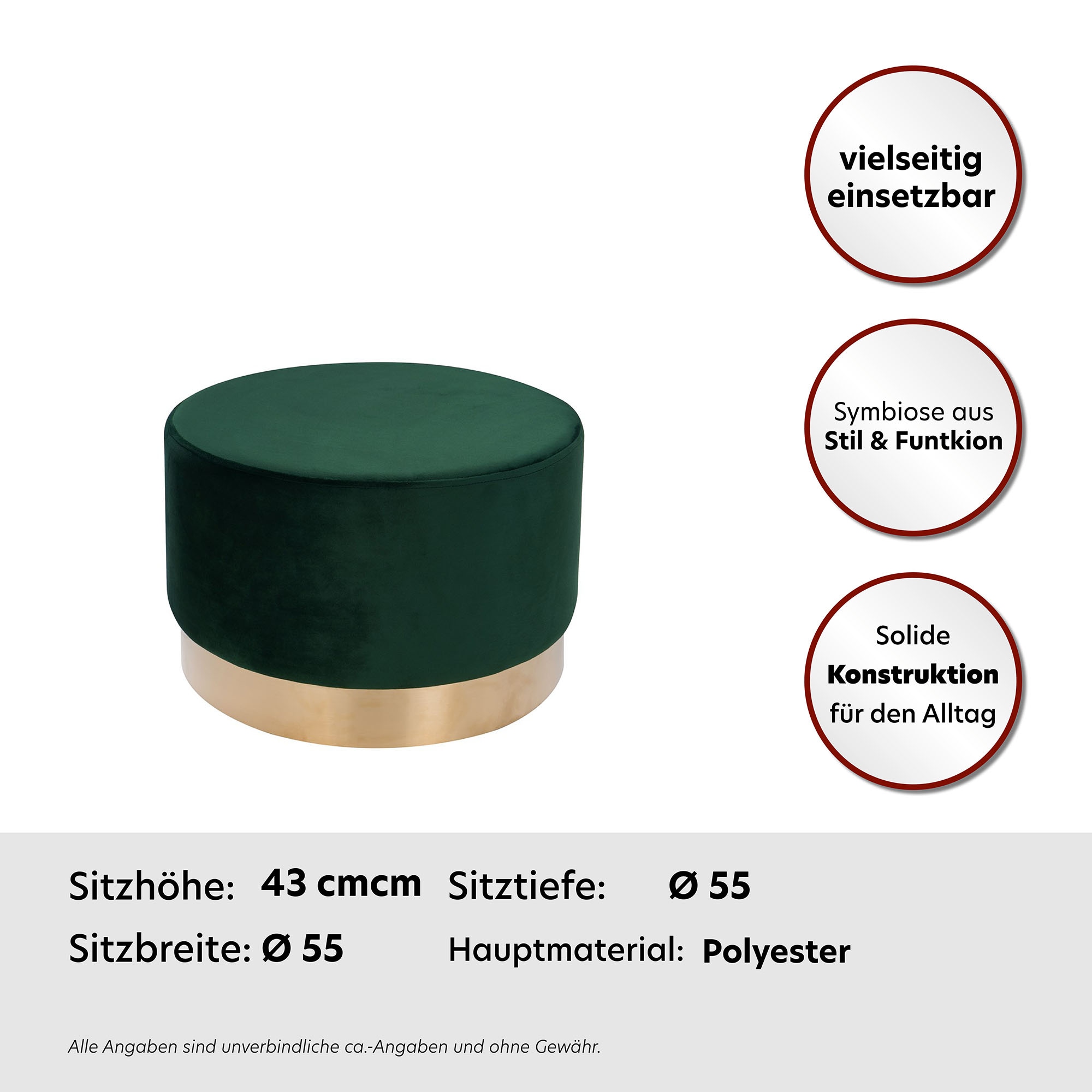 Kayoom Hocker »Nano 510, Hocker in stilvollem Design,weiche Schaumstoff-Sitzfläche«, (1 St.), Golz Akzente, mit pflegeleichtem Stoffbezug, große runde Form
