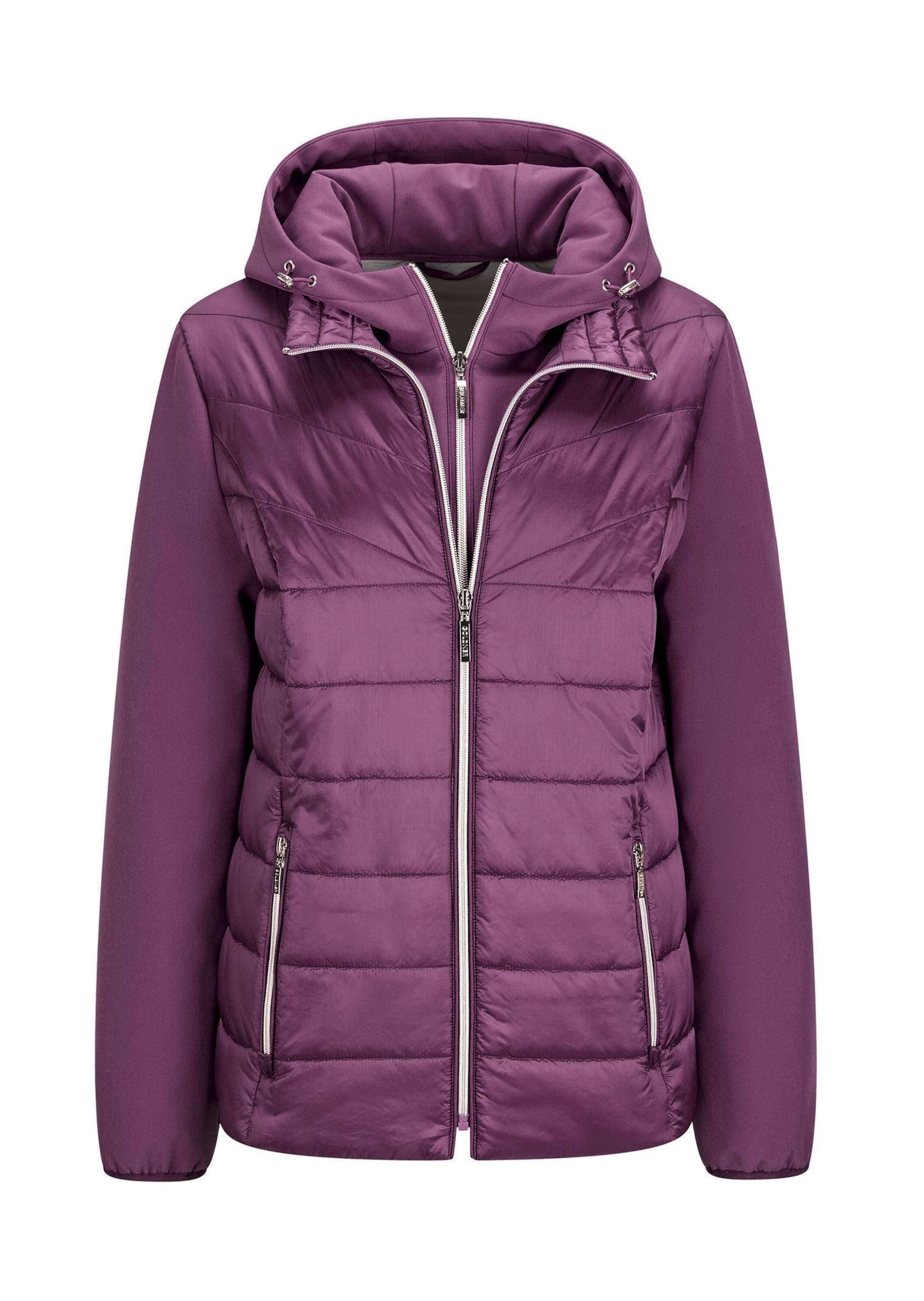 GOLDNER Damen Kurzjacke "Kurzgröße Sportive Steppjacke mit Kapuze", lila, Gr. 21, Obermaterial: 50% Polyamid PA. 47% Polyester PES. 3% Elasthan EL.,