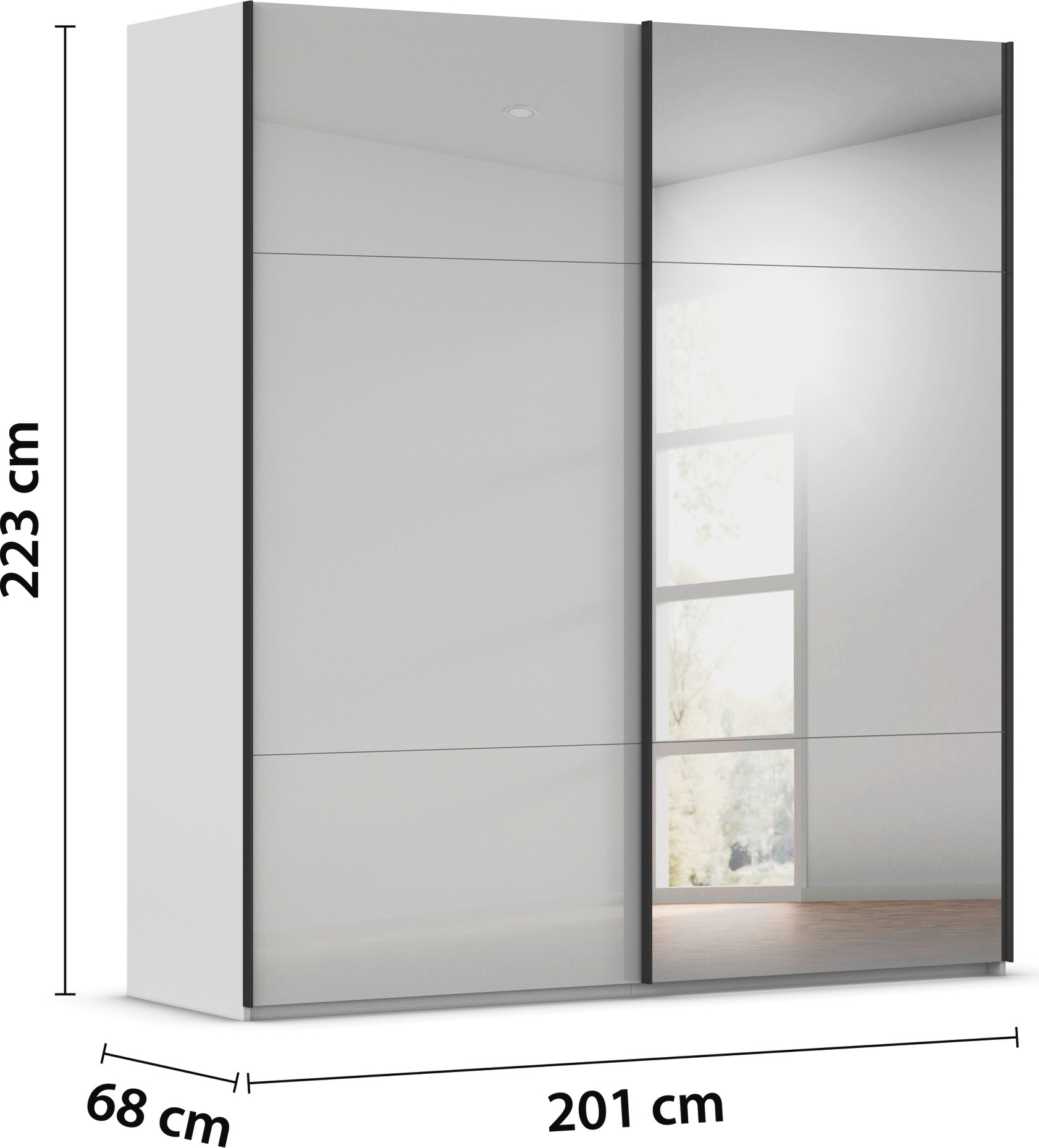 rauch Schwebetürenschrank »Kleiderschrank Schrank Garderobe Schlafzimmerschrank CONTIDO«, (in 3 verschiedenen Ausstattungen BASIC/CLASSIC/PREMIUM), aus hochwertigem Material in 6 Breiten 2 Griff-Farben MADE IN GERMANY