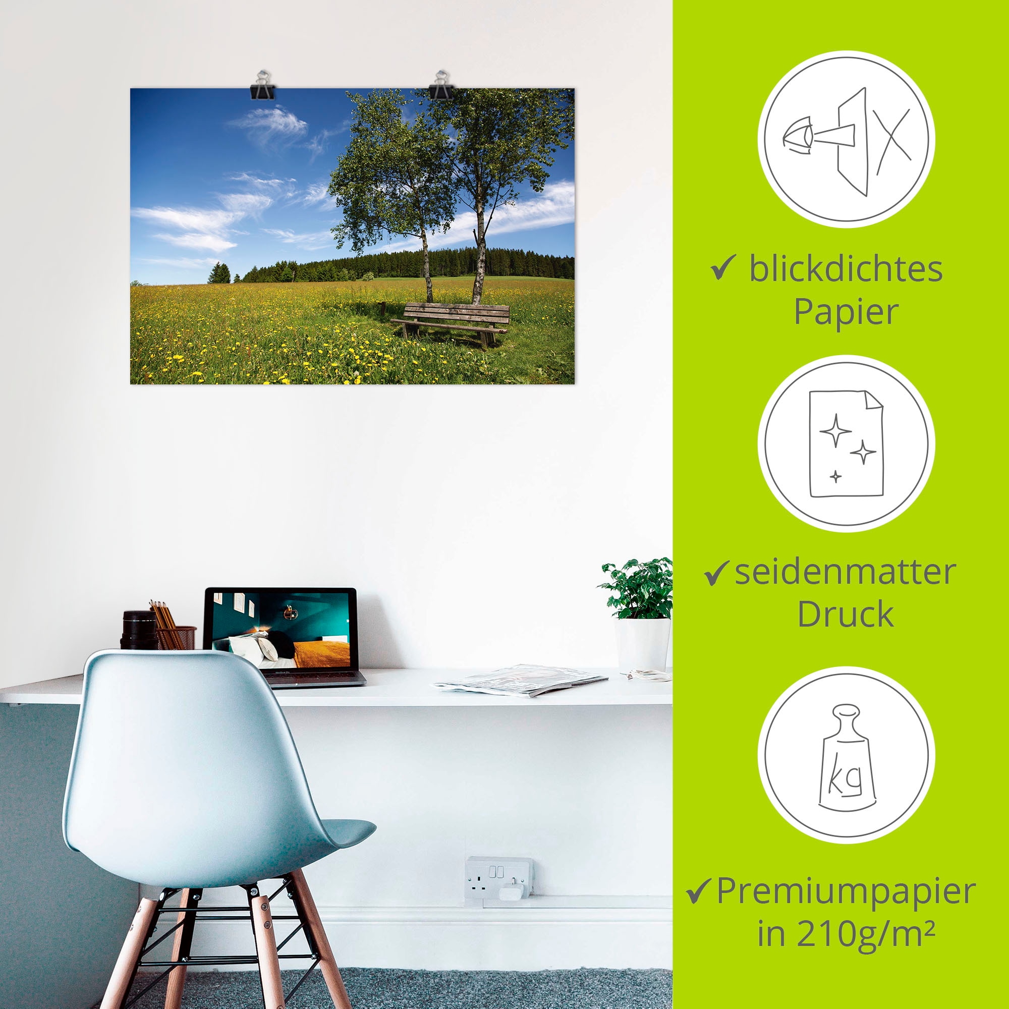 Artland »Einsame Bank auf einer Löwenzahnwiese« Felder 1 Stk. tlg. ohne Rahmen