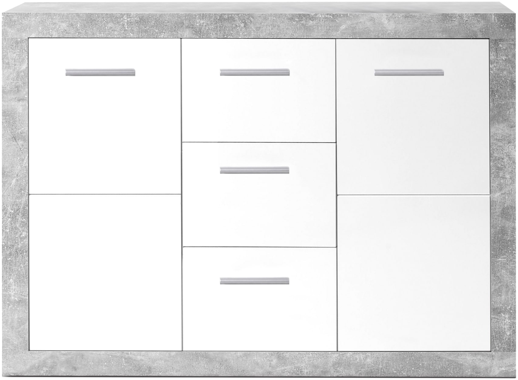 HBZ Sideboard »Stone weiß Hochglanz, Wohnzimmerschrank BxHxT 147x89x37 cm«, (1 St.), Mit 2 Türen, 3 geräumigen Schubkästen, 2 Einlegeböden verstellbar