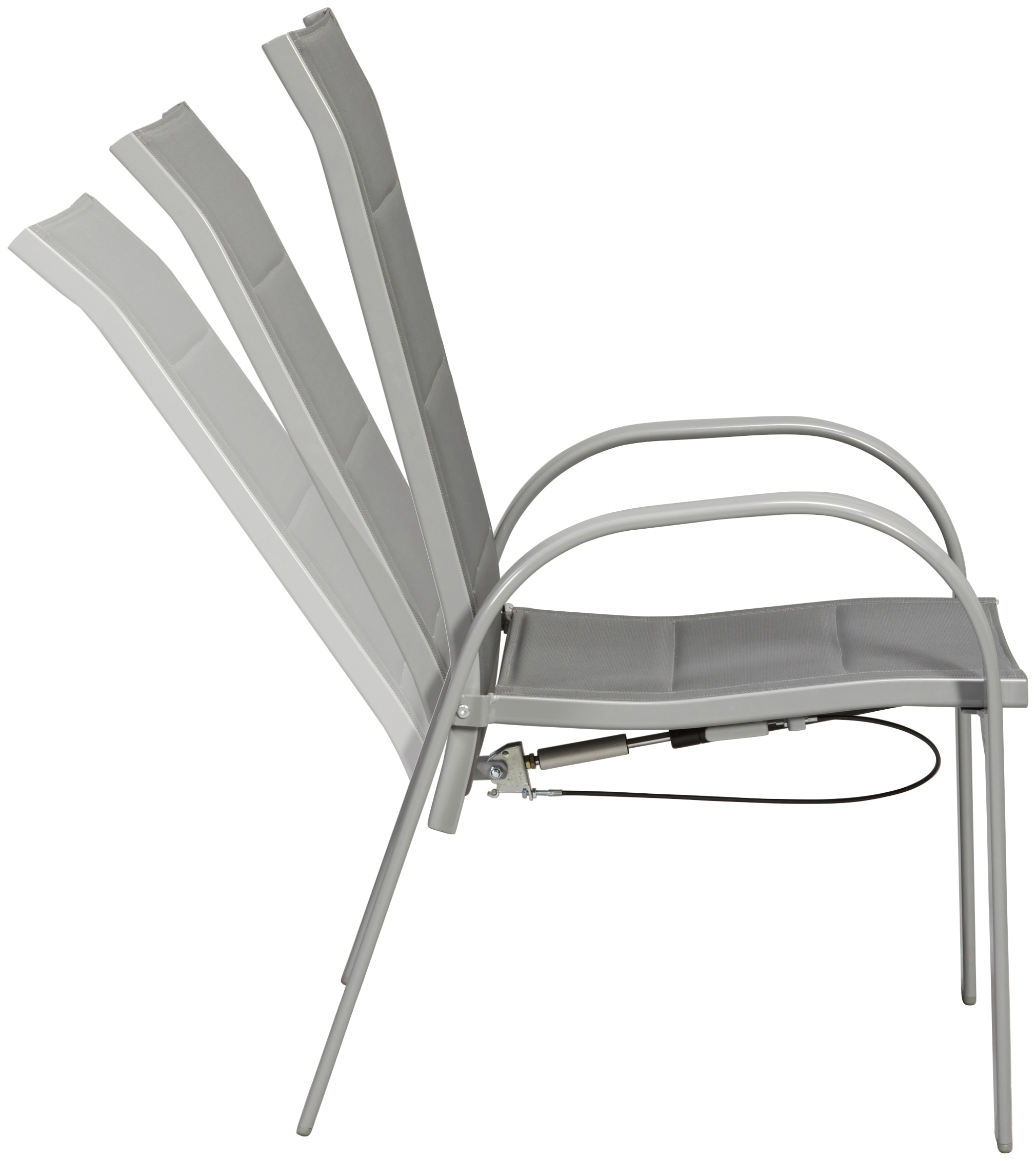 MERXX Garten-Essgruppe »Amalfi Deluxe«, (7 tlg., 6x Stapelsessel (2x verstellbar), 1x Ausziehtisch 150(220)x90 cm), pulverbeschichtetes Aluminium, aus 100% Polyester, für 6 Personen