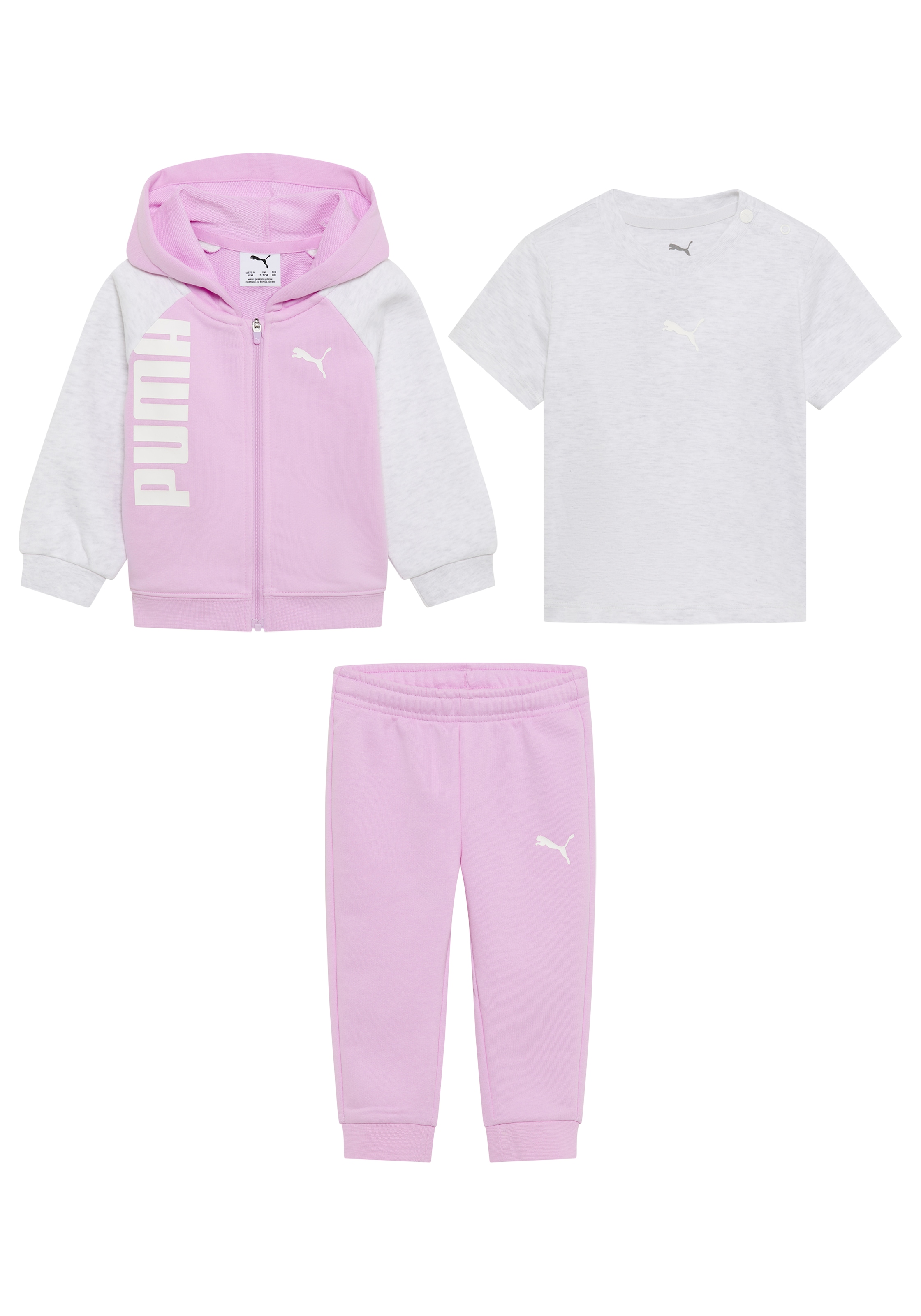 PUMA Trainingsanzug »MINICATS TEE HOODED FZ AND PANTS SET TR INF« 2 für Babys, mit Kapuze, im Colour-Blocking-Design